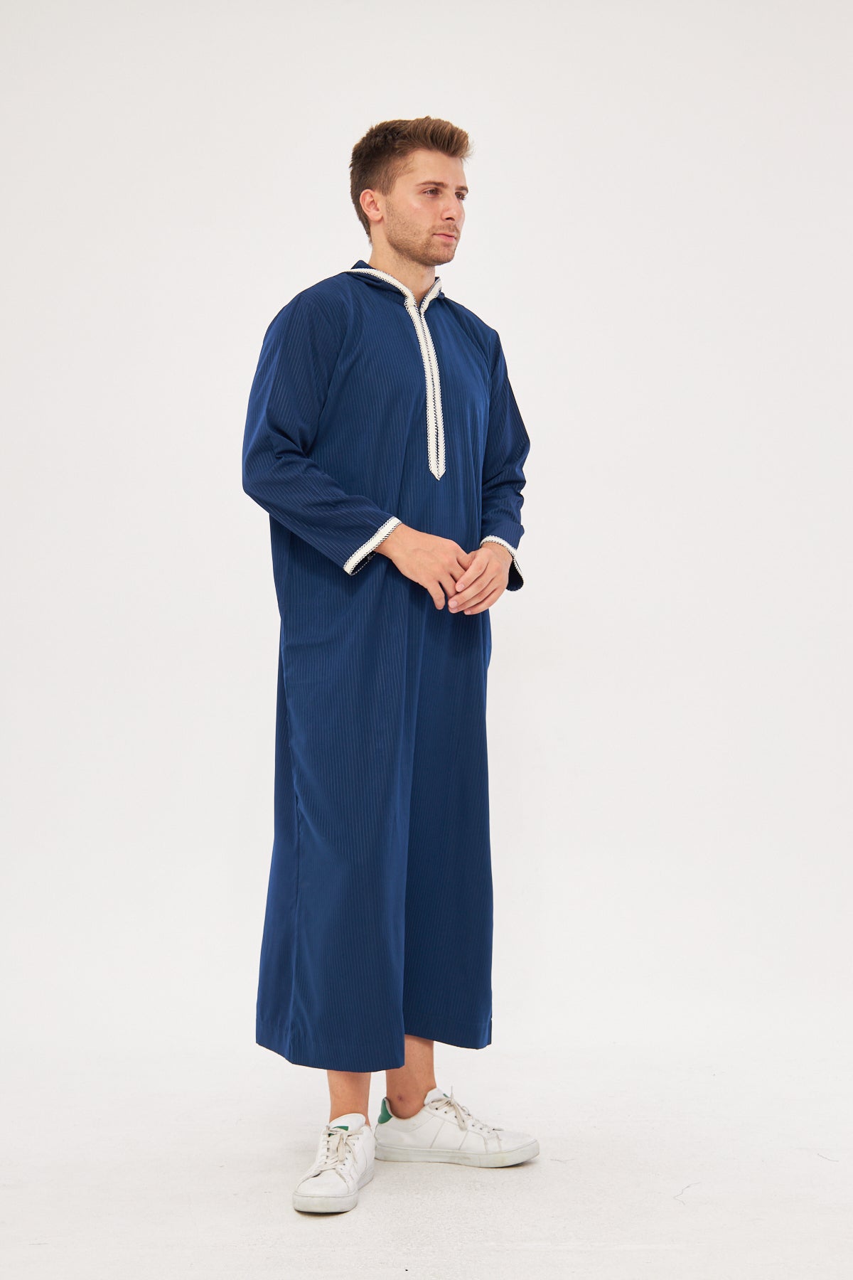 Moroccan Long Sleeve Thobe - Navy Blue