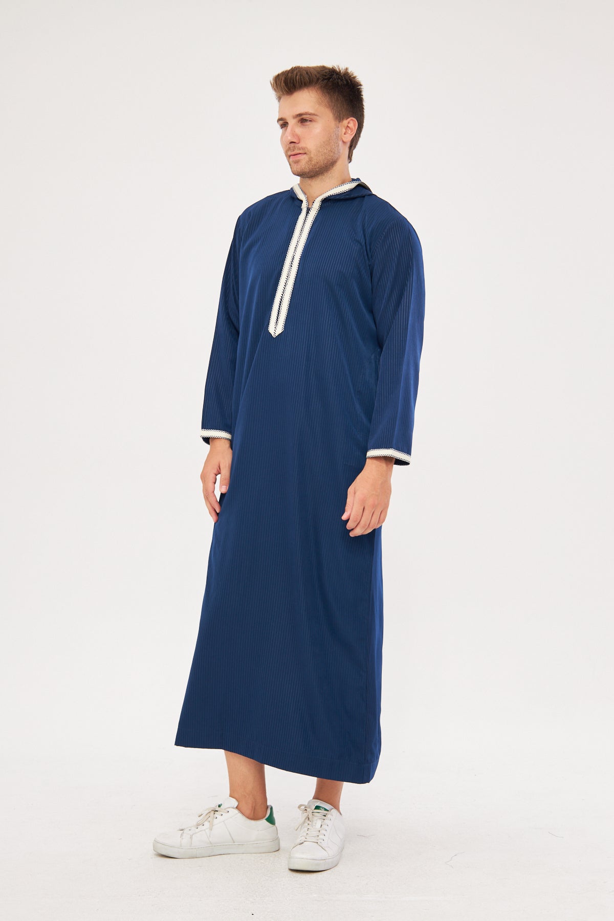 Moroccan Long Sleeve Thobe - Navy Blue