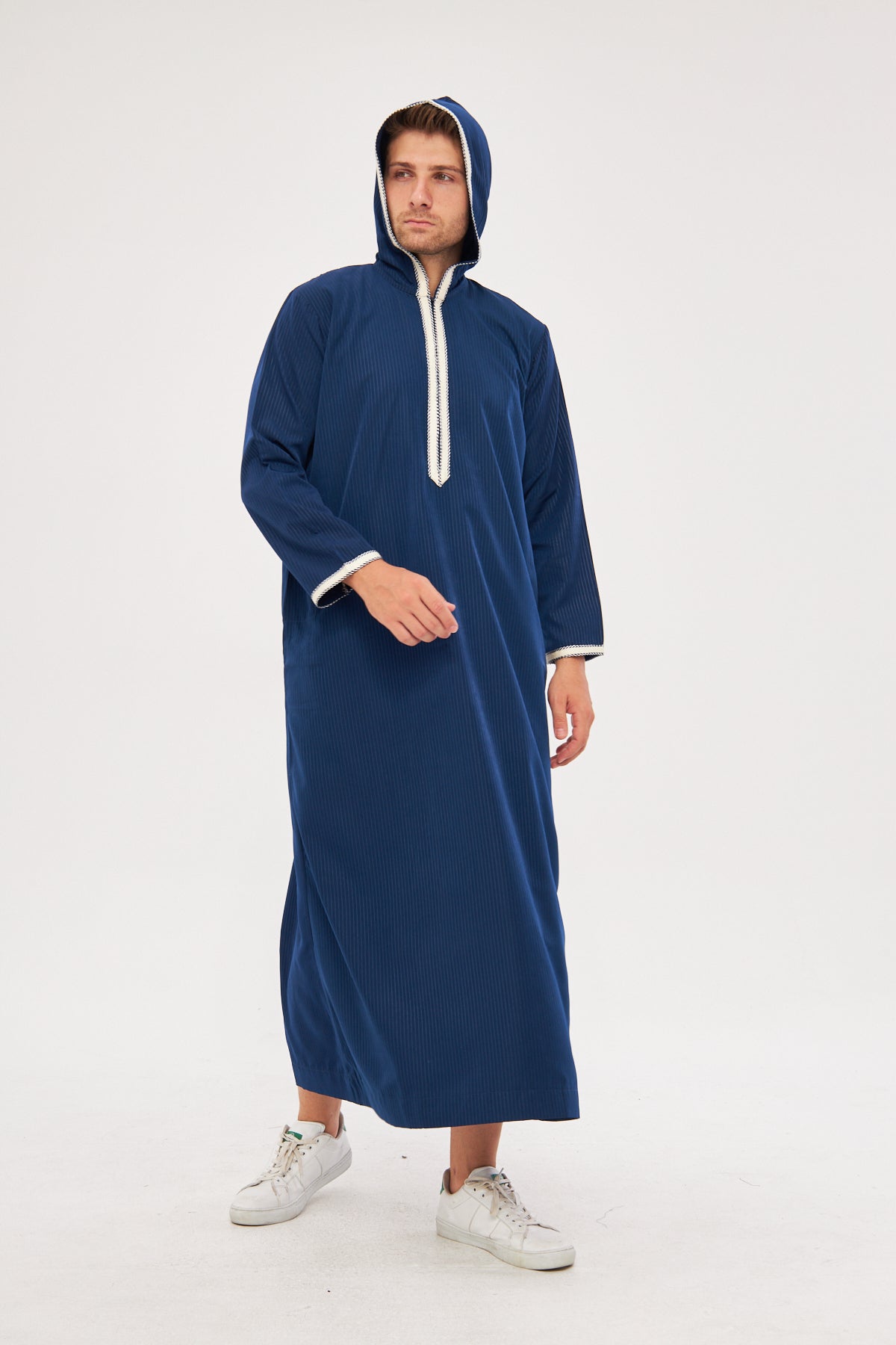 Moroccan Long Sleeve Thobe - Navy Blue