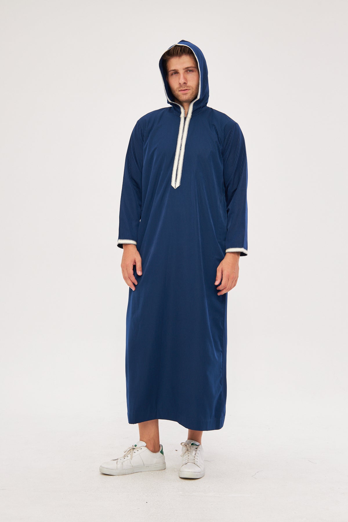 Moroccan Long Sleeve Thobe - Navy Blue