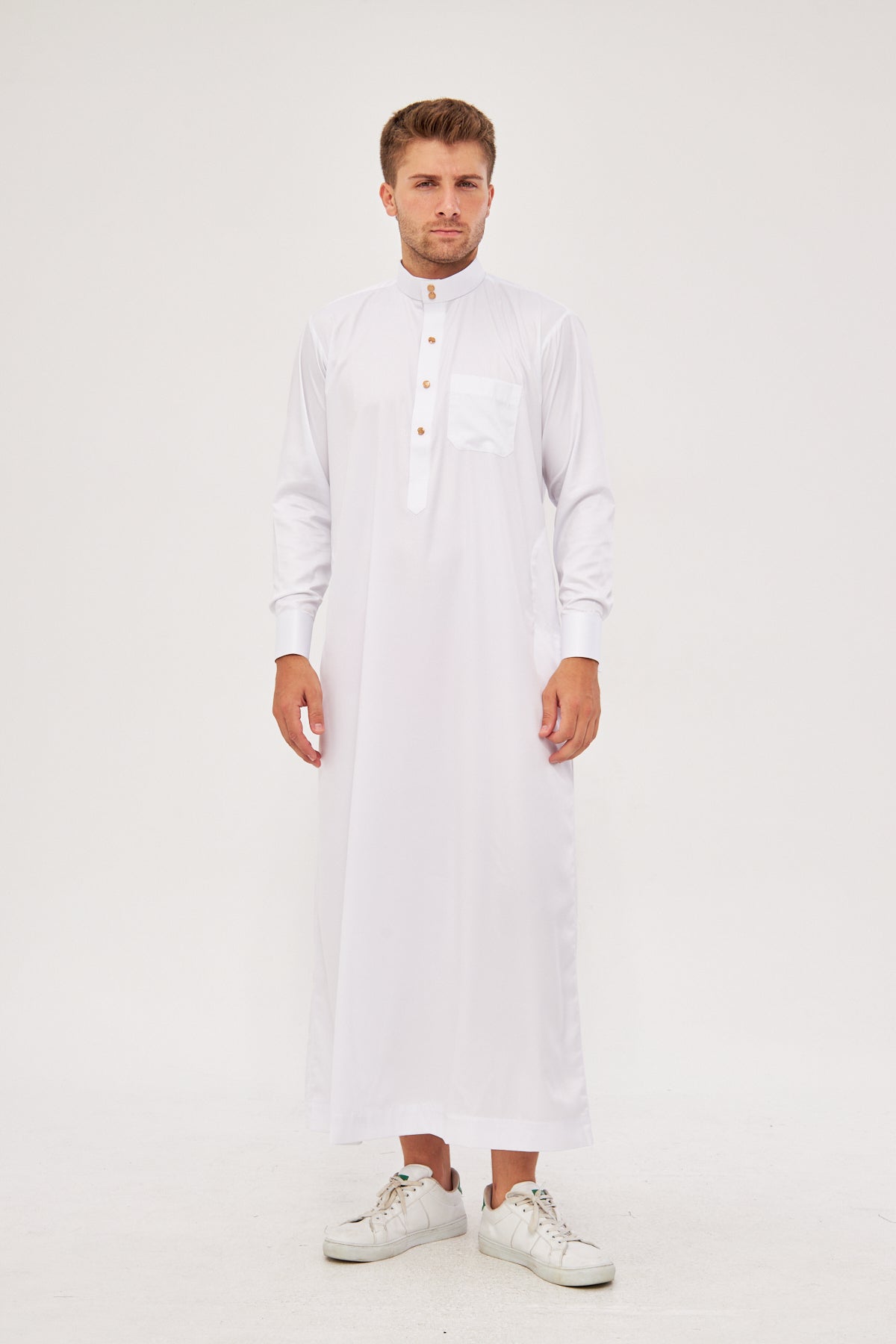 Malik Collar Thobe w/ Gold Buttons - White