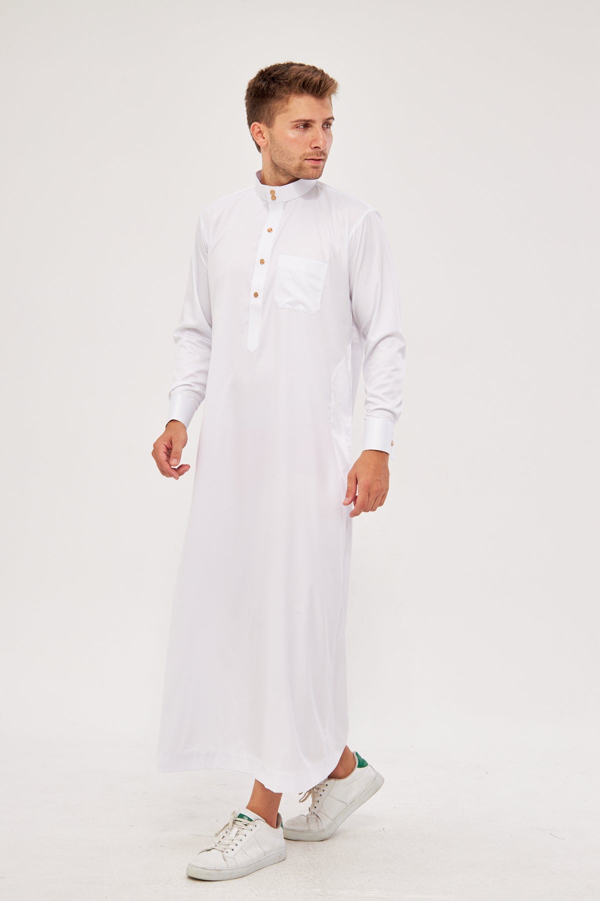 Malik Collar Thobe w/ Gold Buttons - White
