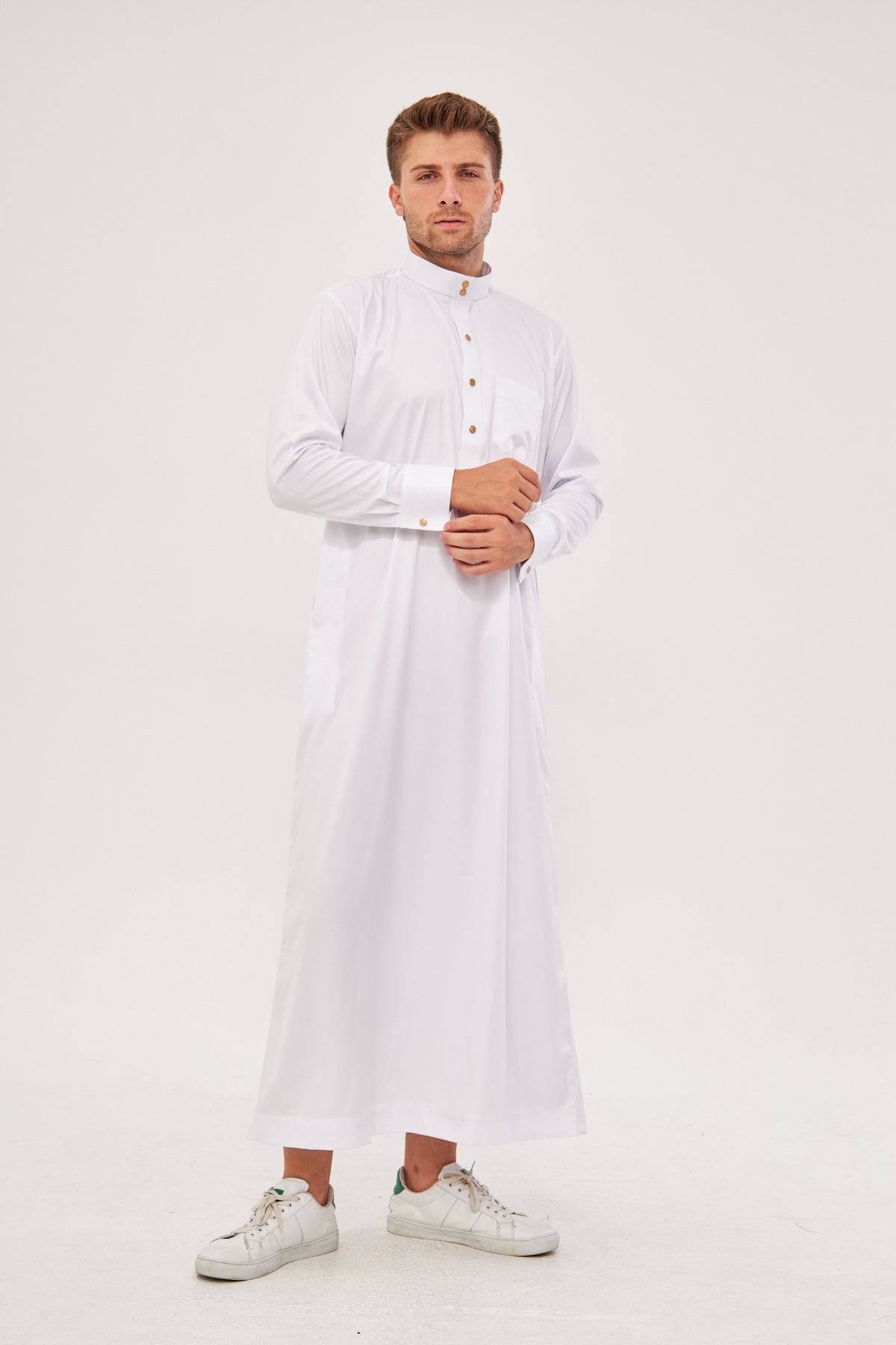 Malik Collar Thobe w/ Gold Buttons - White