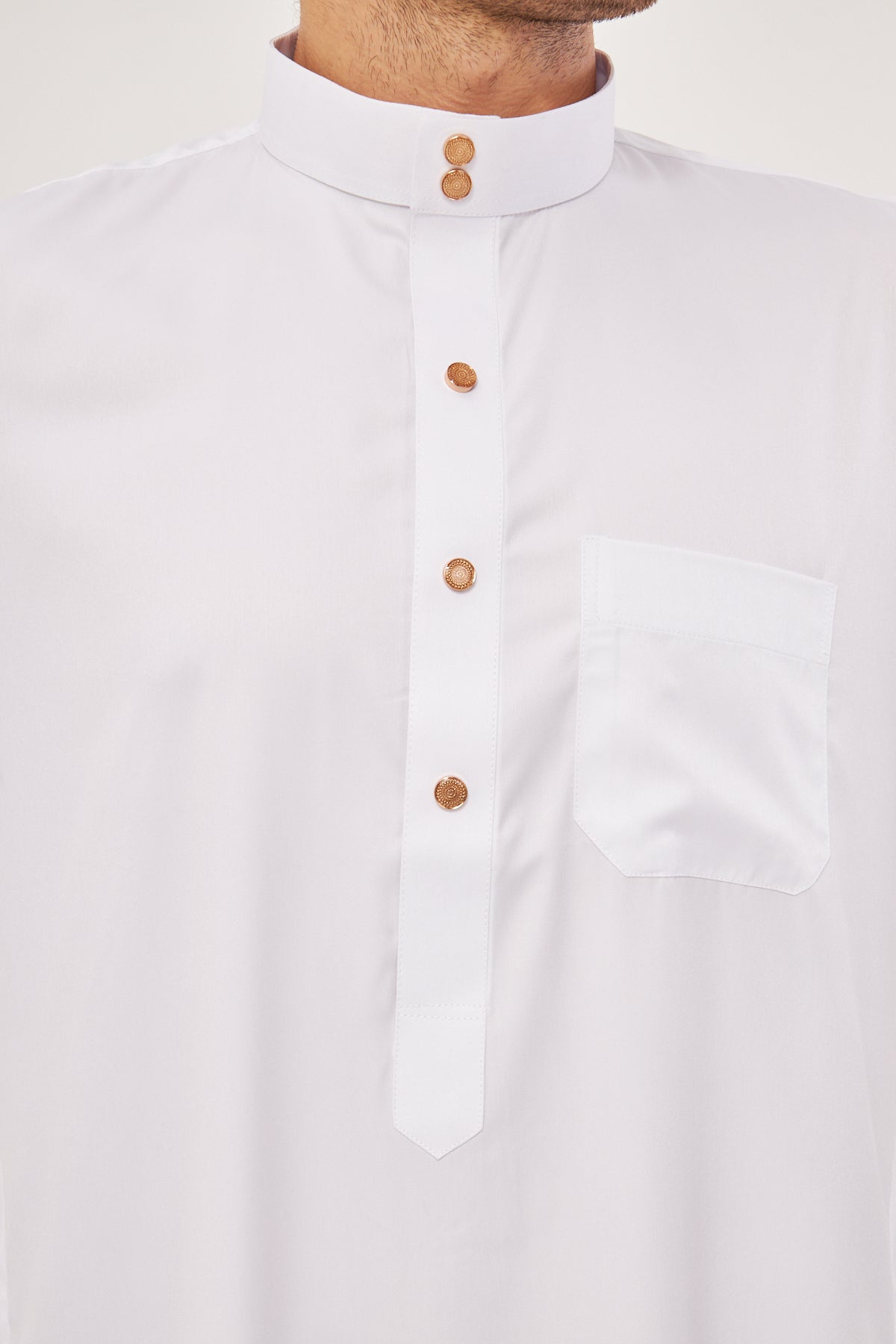 Malik Collar Thobe w/ Gold Buttons - White