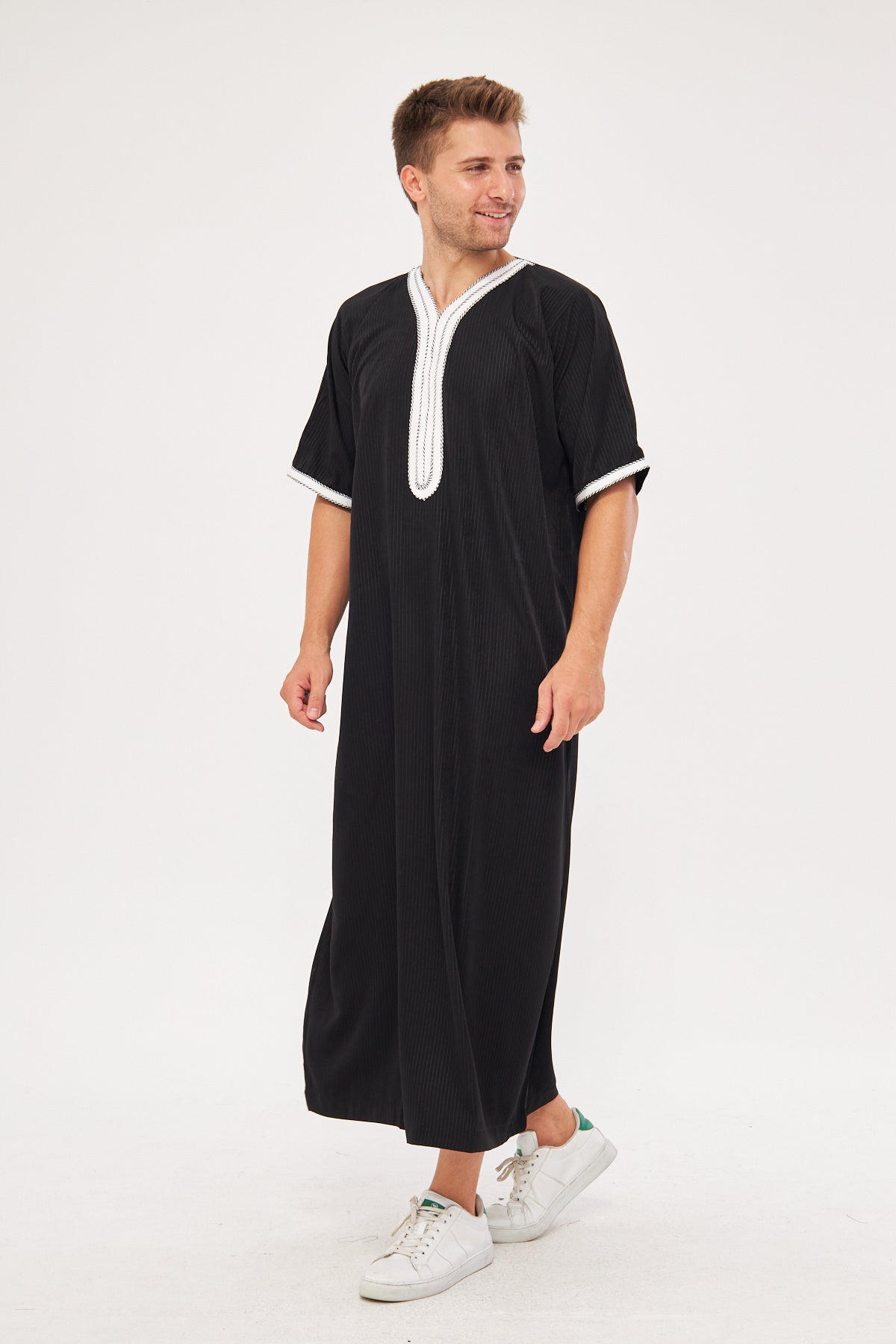 Moroccan Short Sleeve Thobe - Black