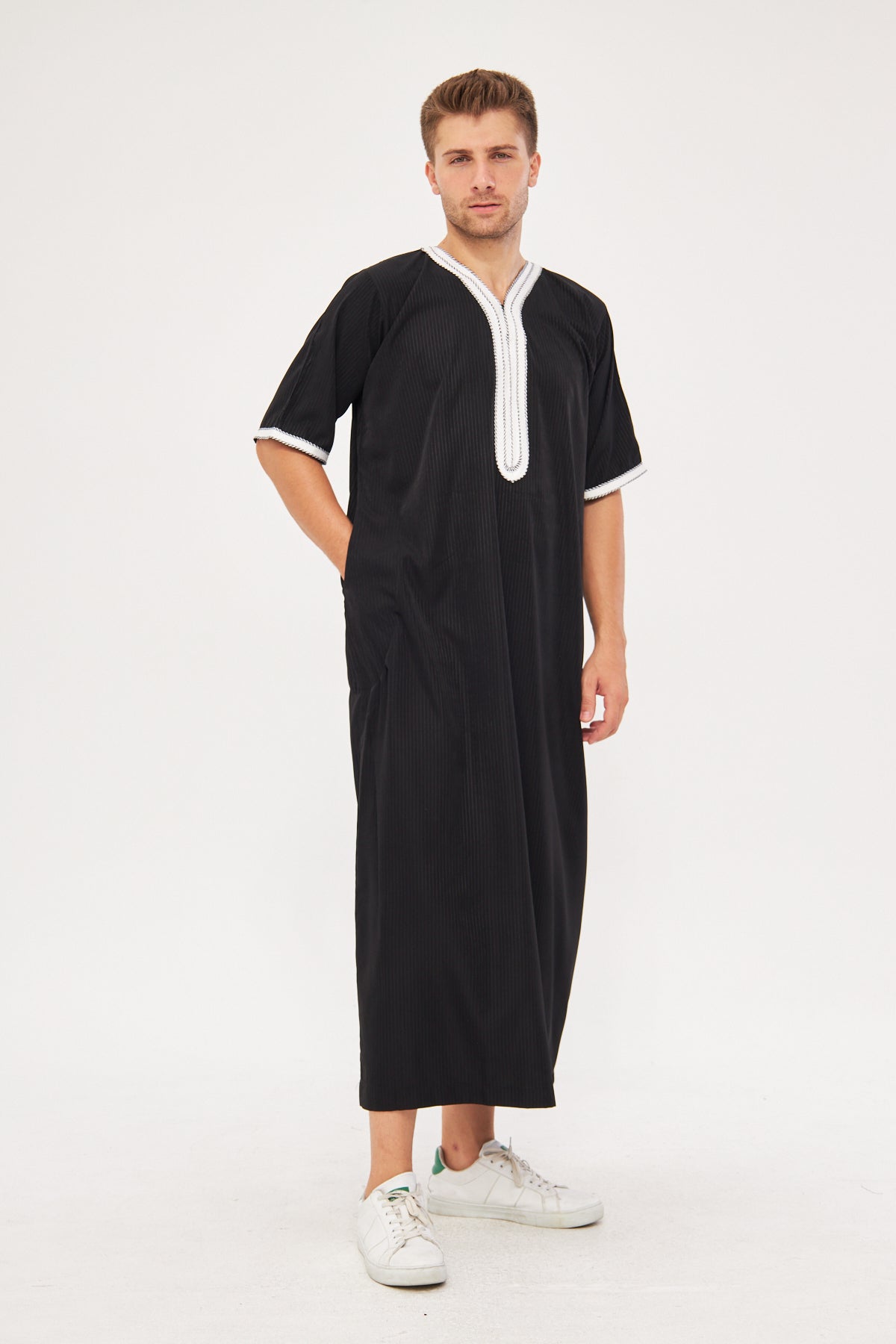Moroccan Short Sleeve Thobe - Black