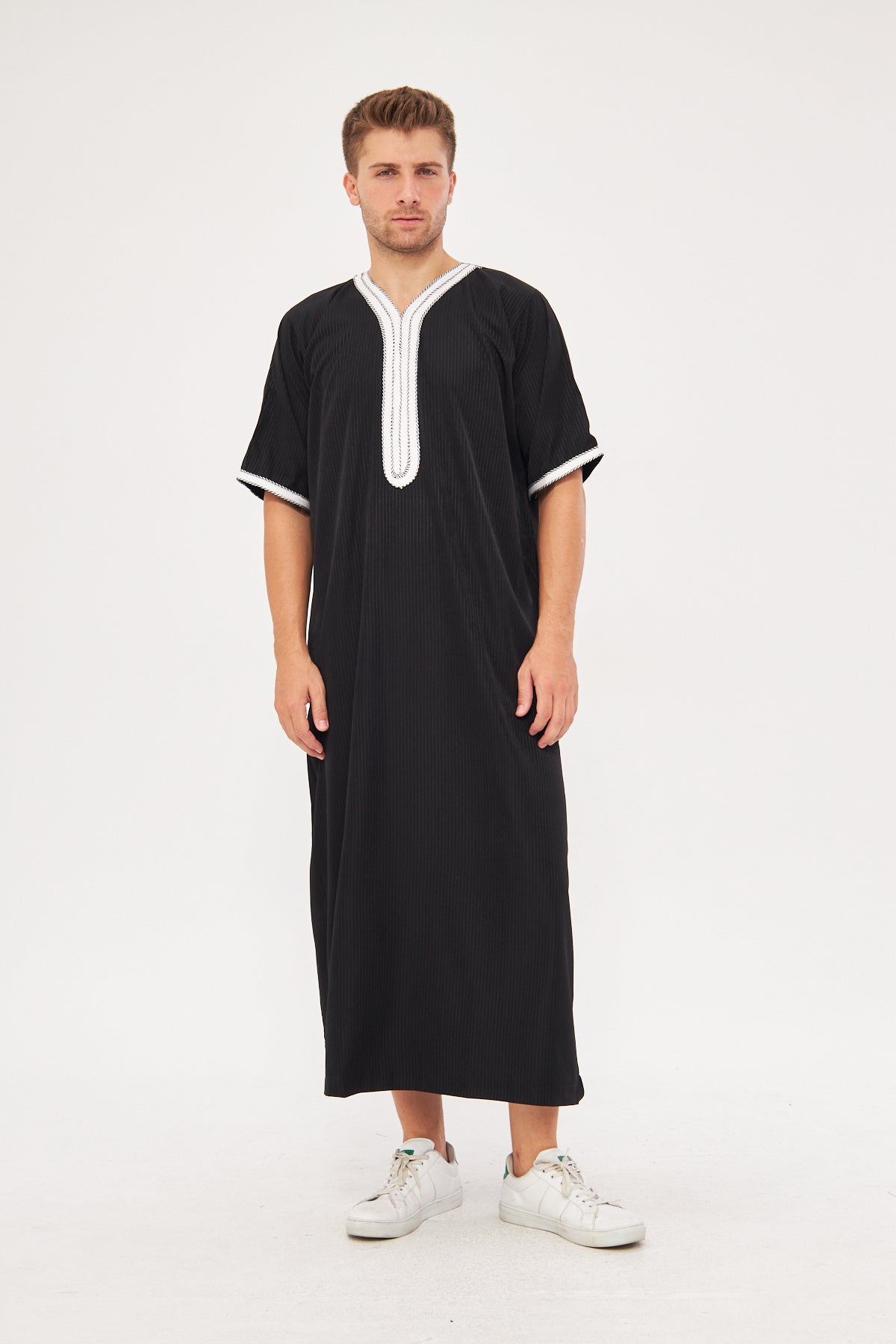 Moroccan Short Sleeve Thobe - Black