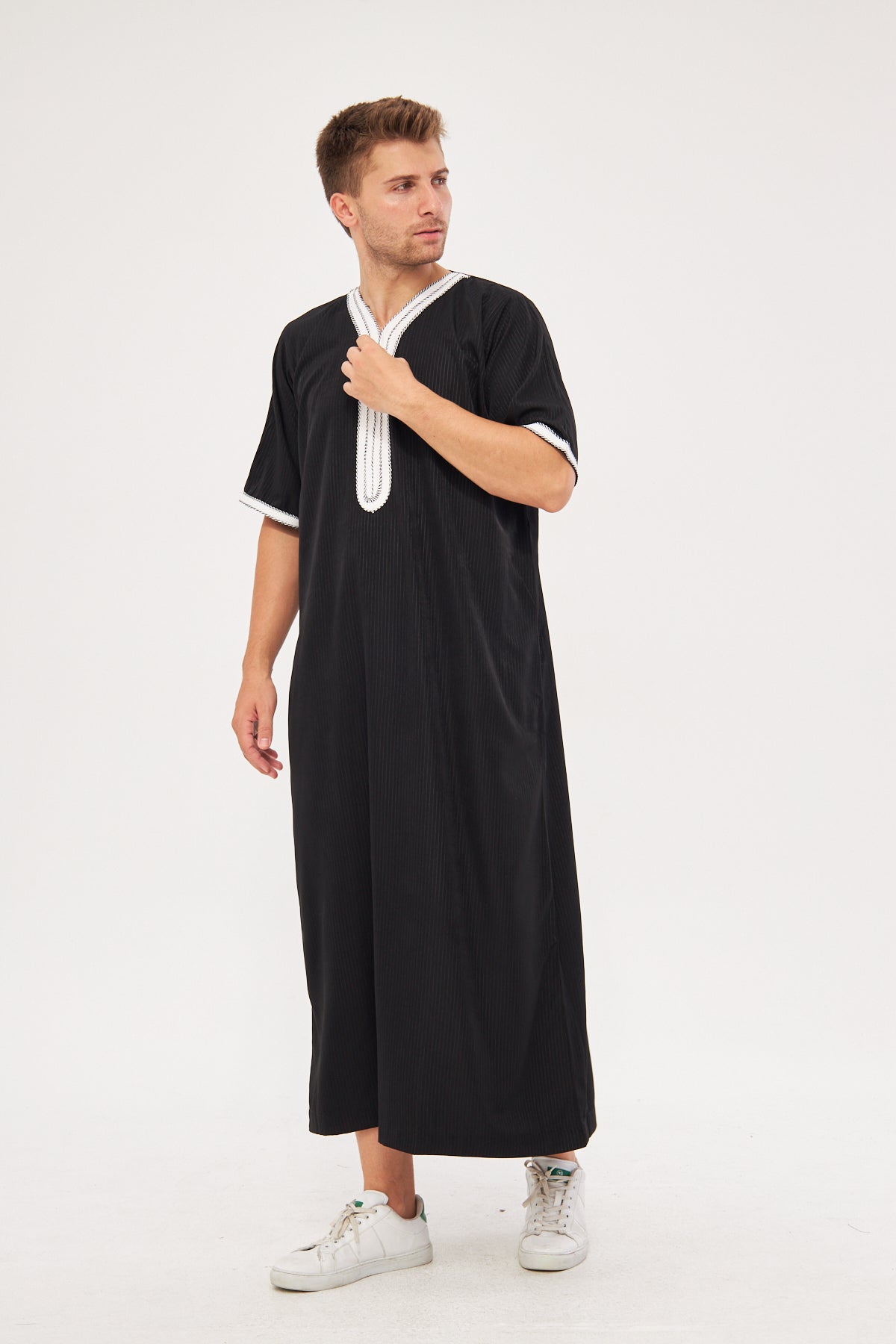 Moroccan Short Sleeve Thobe - Black