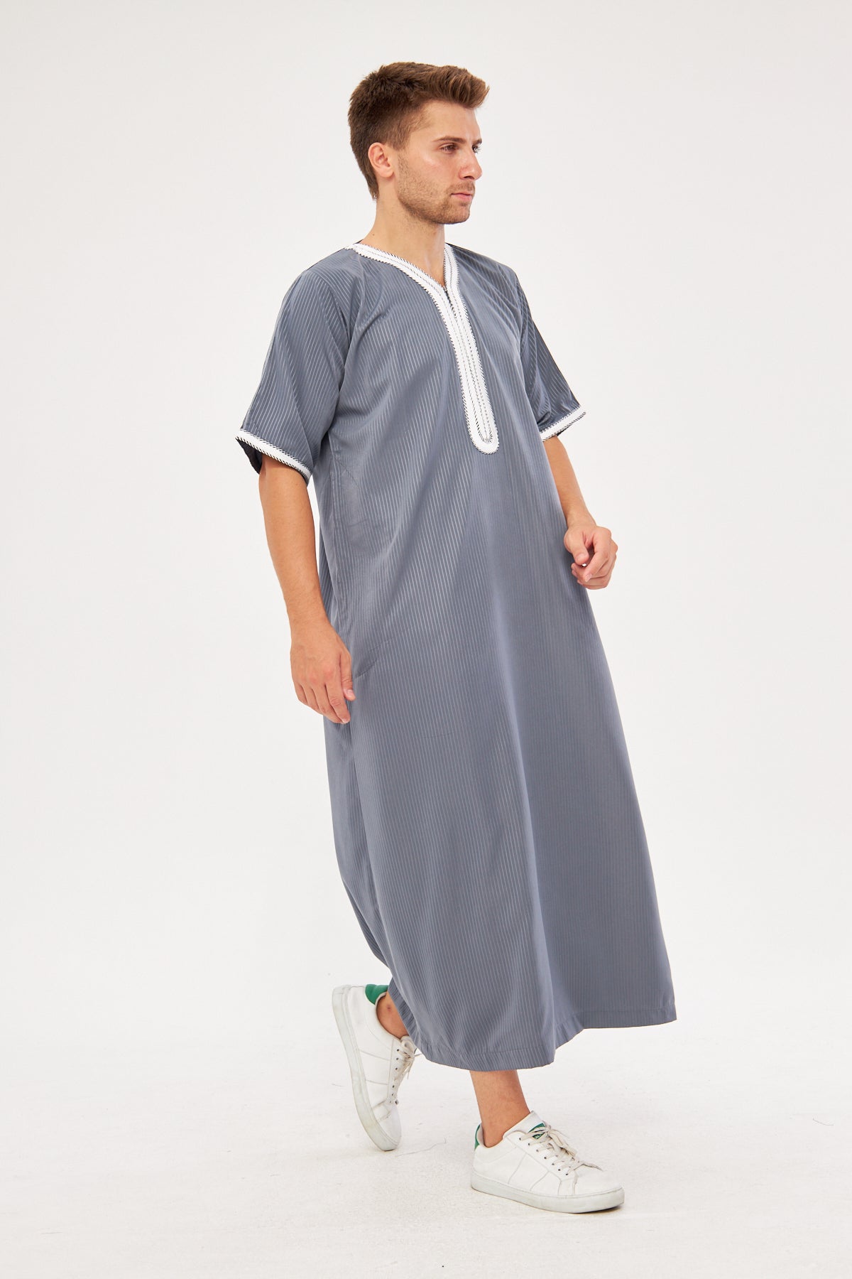 Moroccan Short Sleeve Thobe – Light Gray