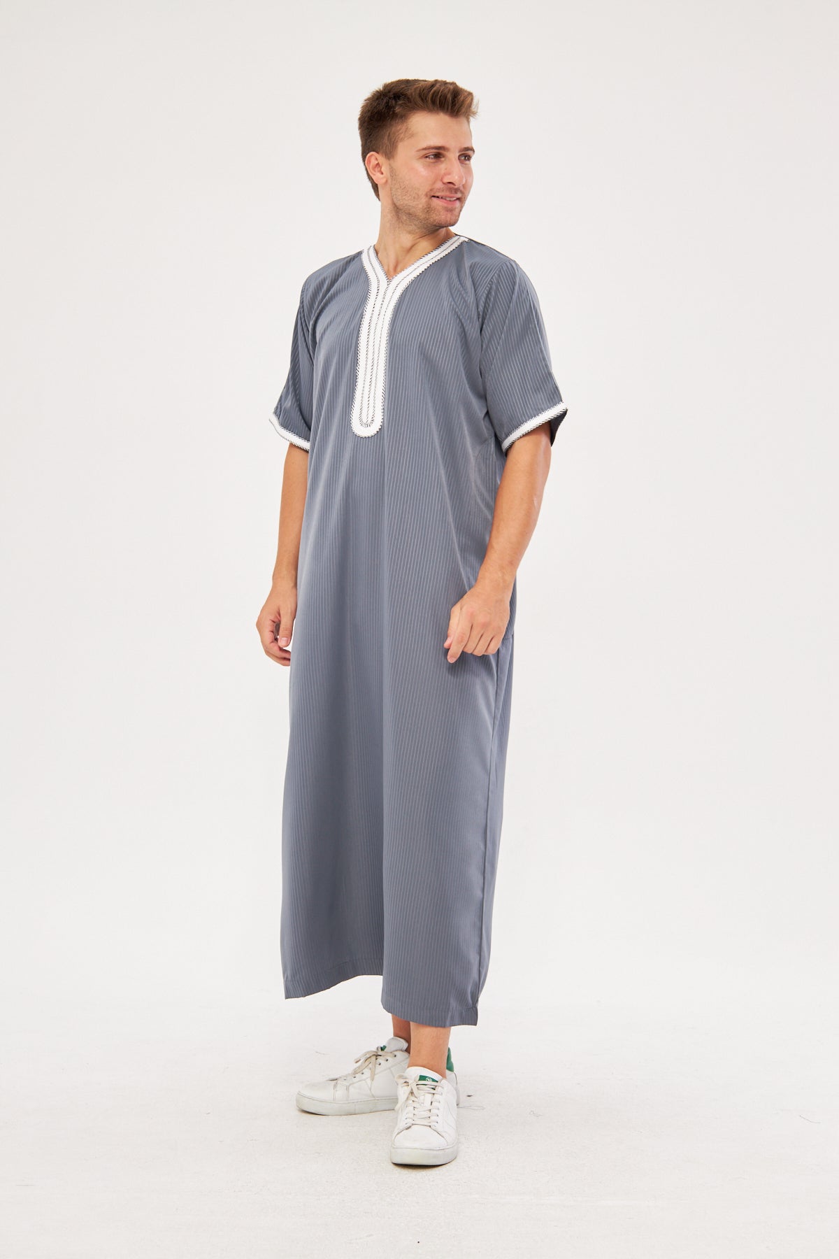 Moroccan Short Sleeve Thobe – Light Gray