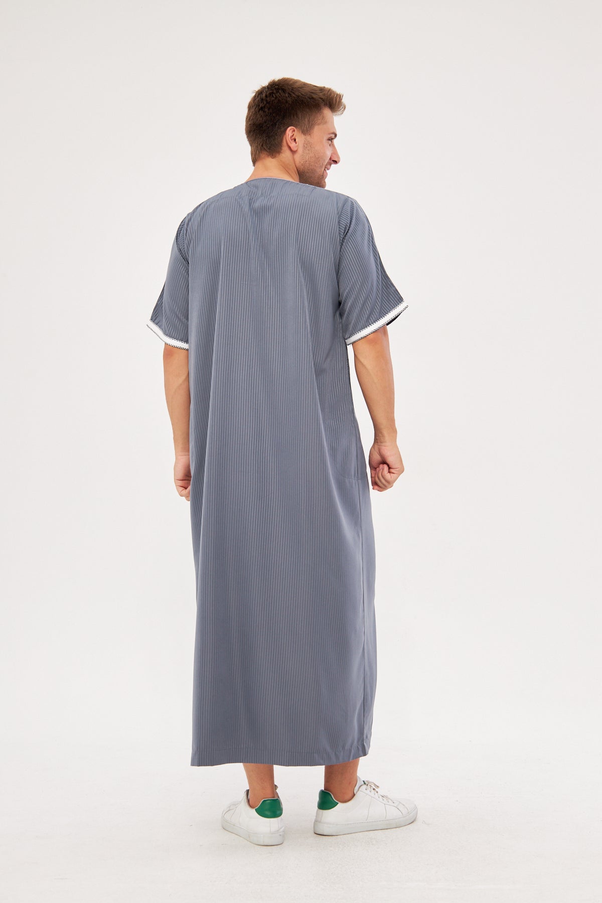 Moroccan Short Sleeve Thobe – Light Gray