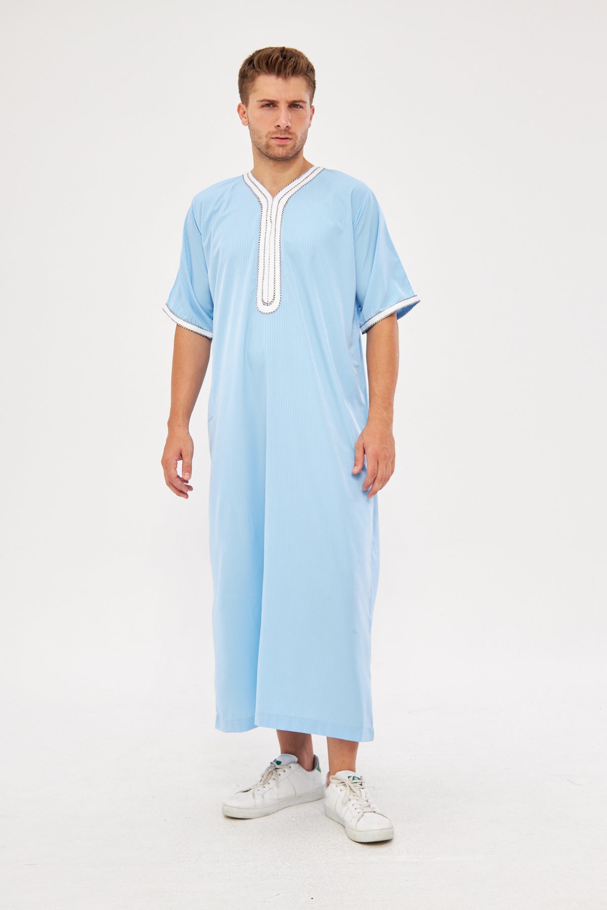 Moroccan Short Sleeve Thobe – Light Blue