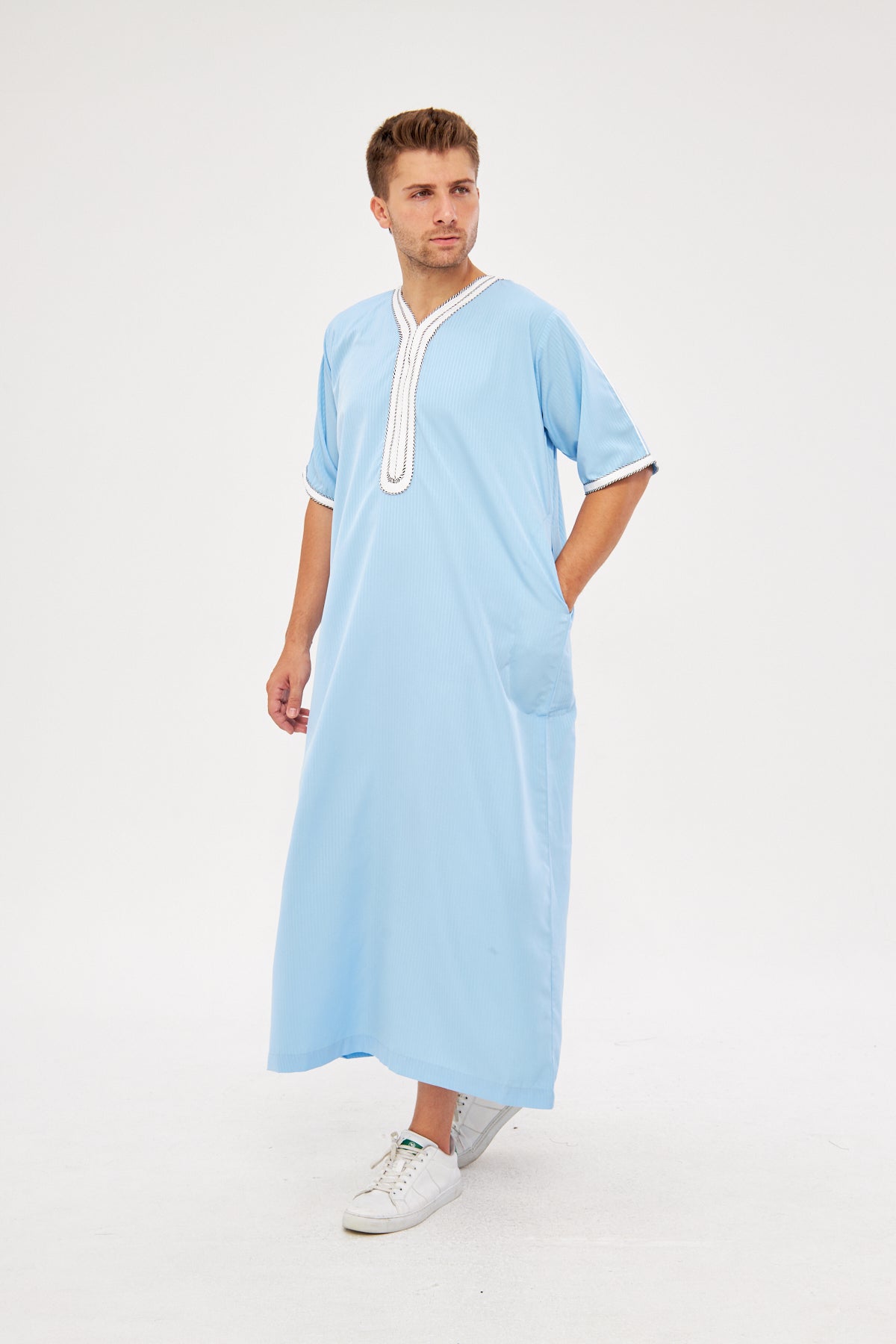 Moroccan Short Sleeve Thobe – Light Blue