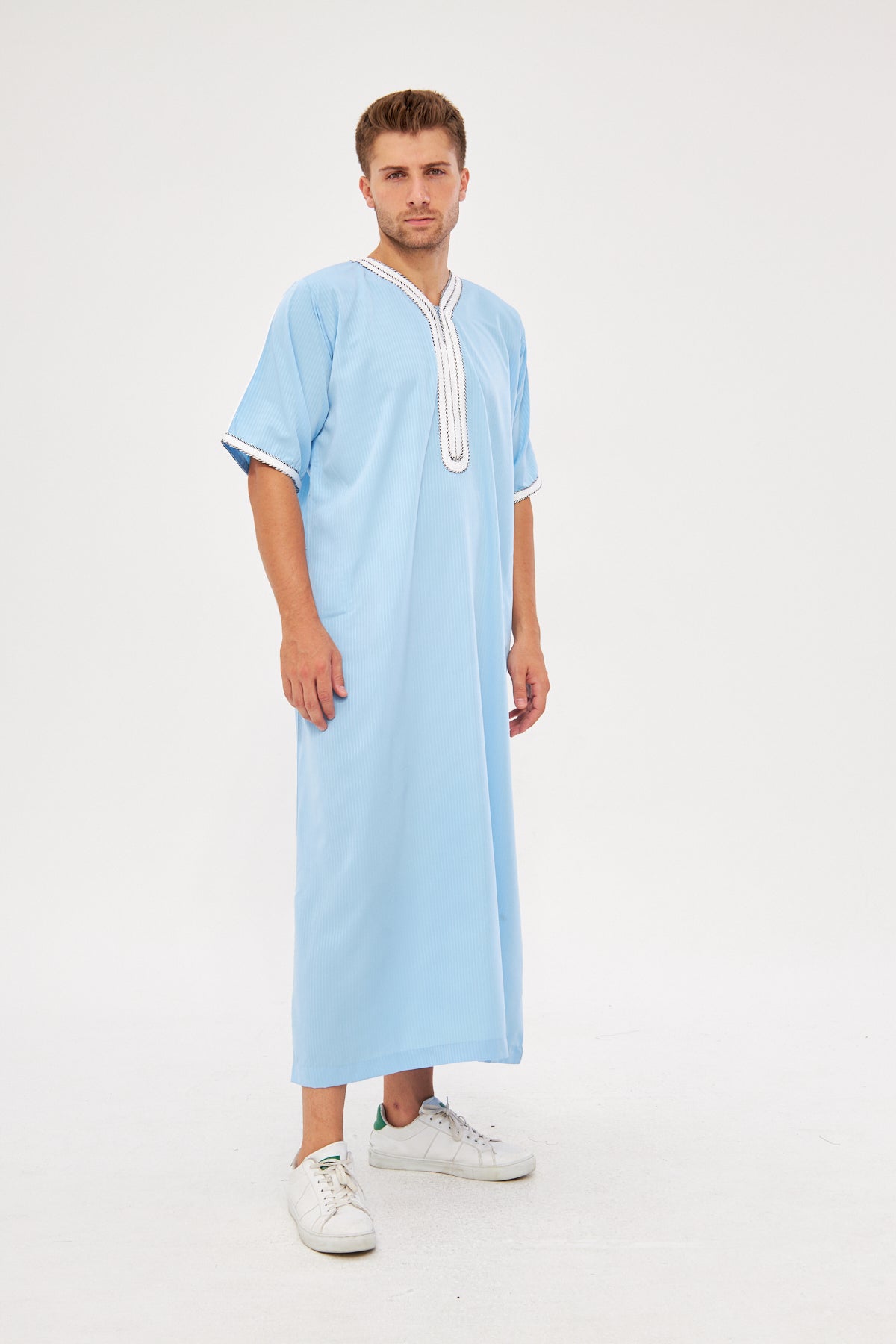 Moroccan Short Sleeve Thobe – Light Blue