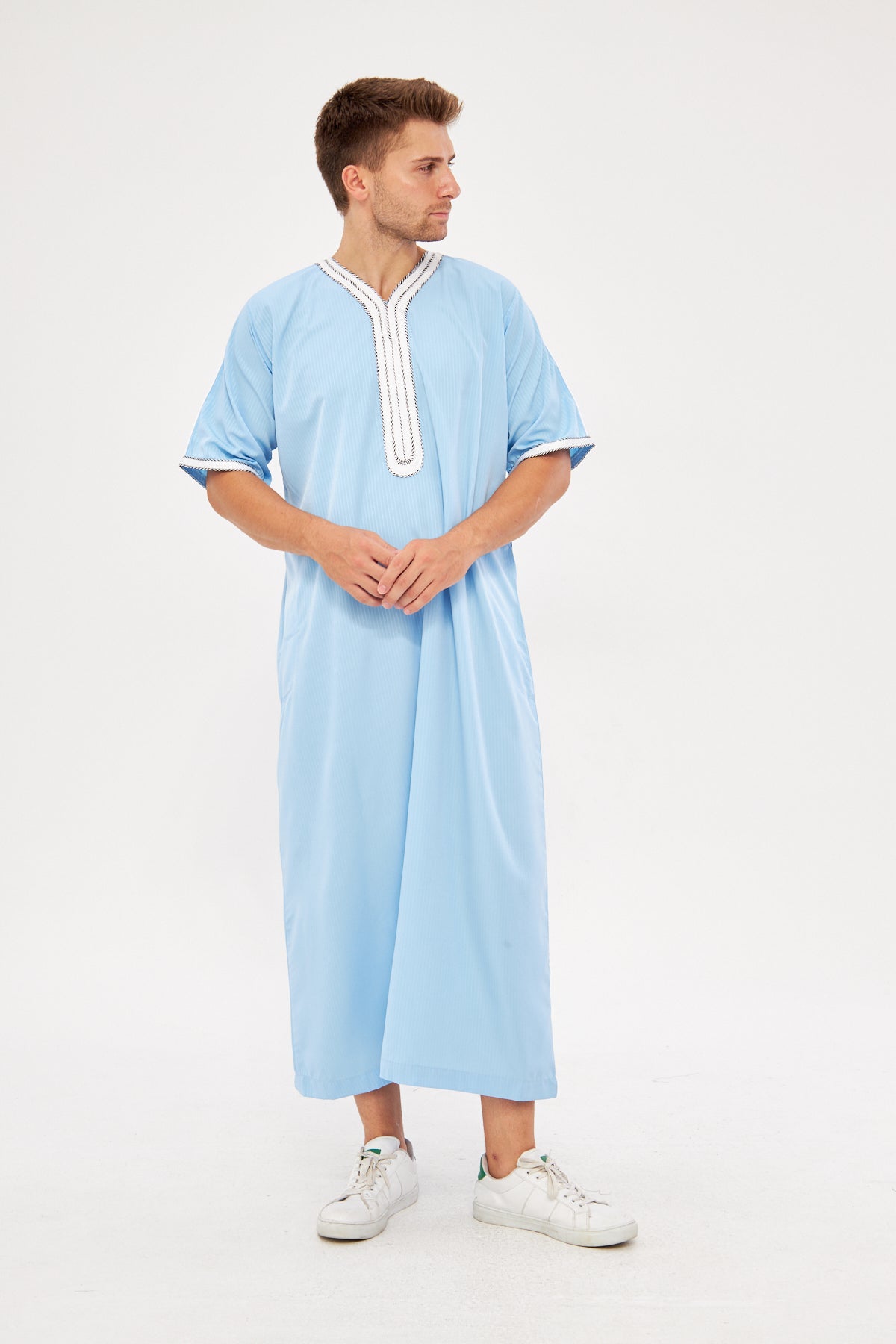 Moroccan Short Sleeve Thobe – Light Blue