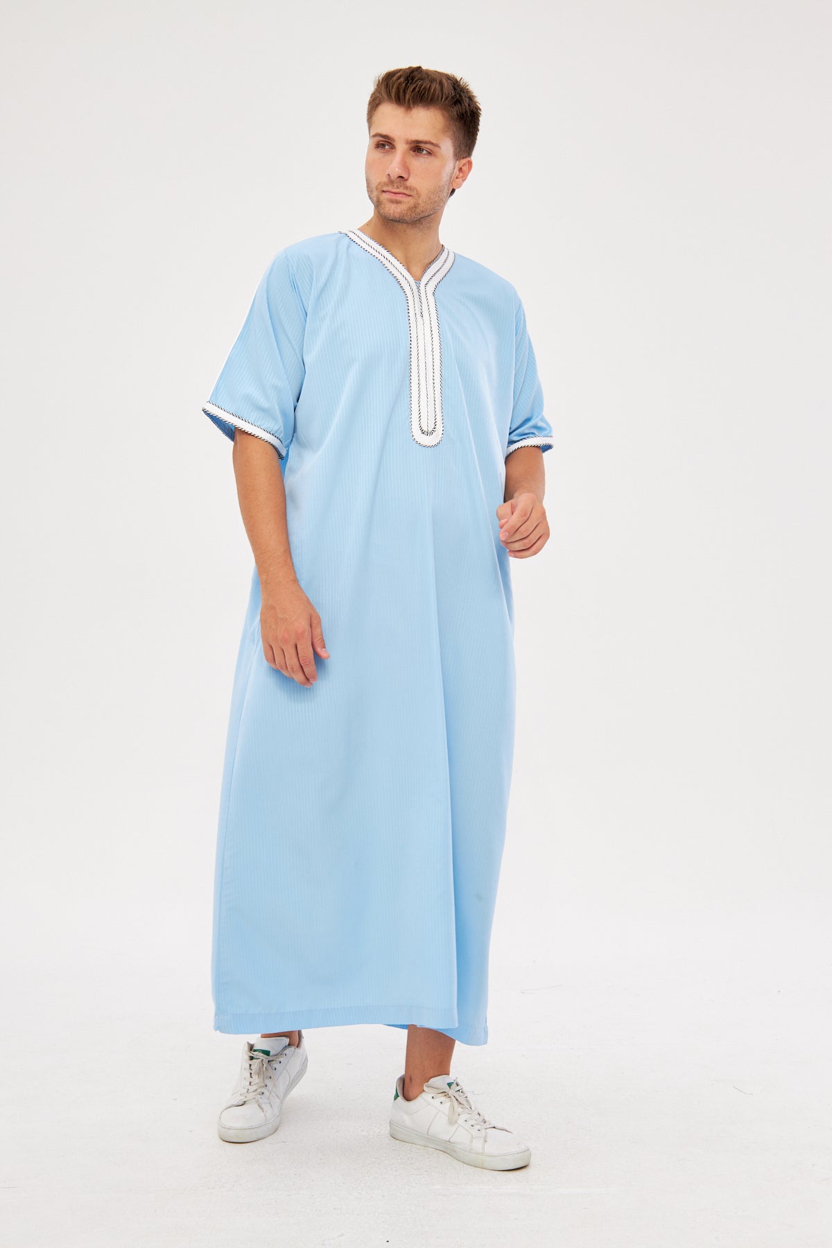 Moroccan Short Sleeve Thobe – Light Blue