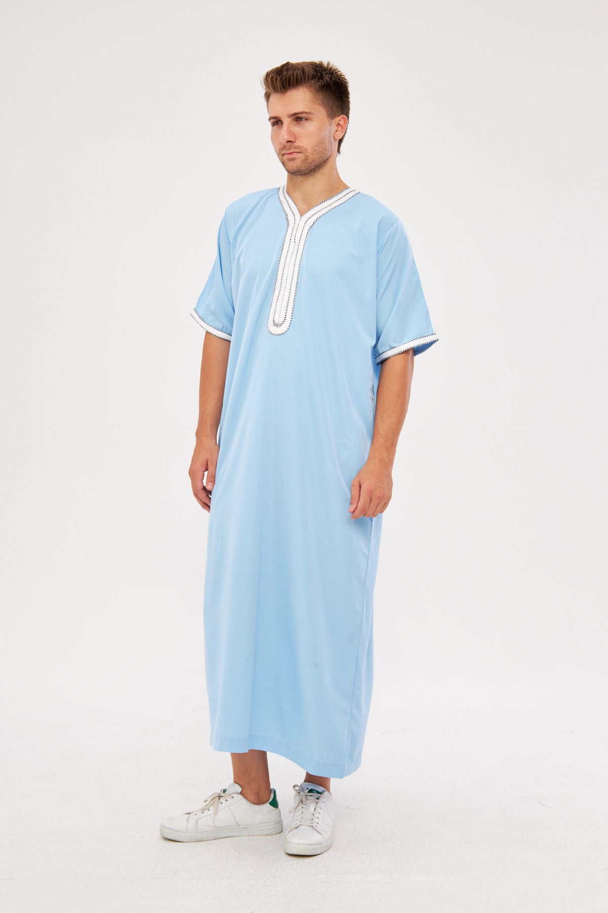 Moroccan Short Sleeve Thobe – Light Blue