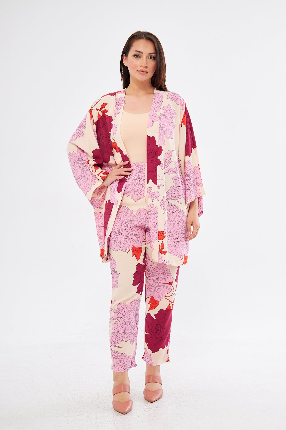 Sophia Floral Kimono & Pants Set- Pink & Purple