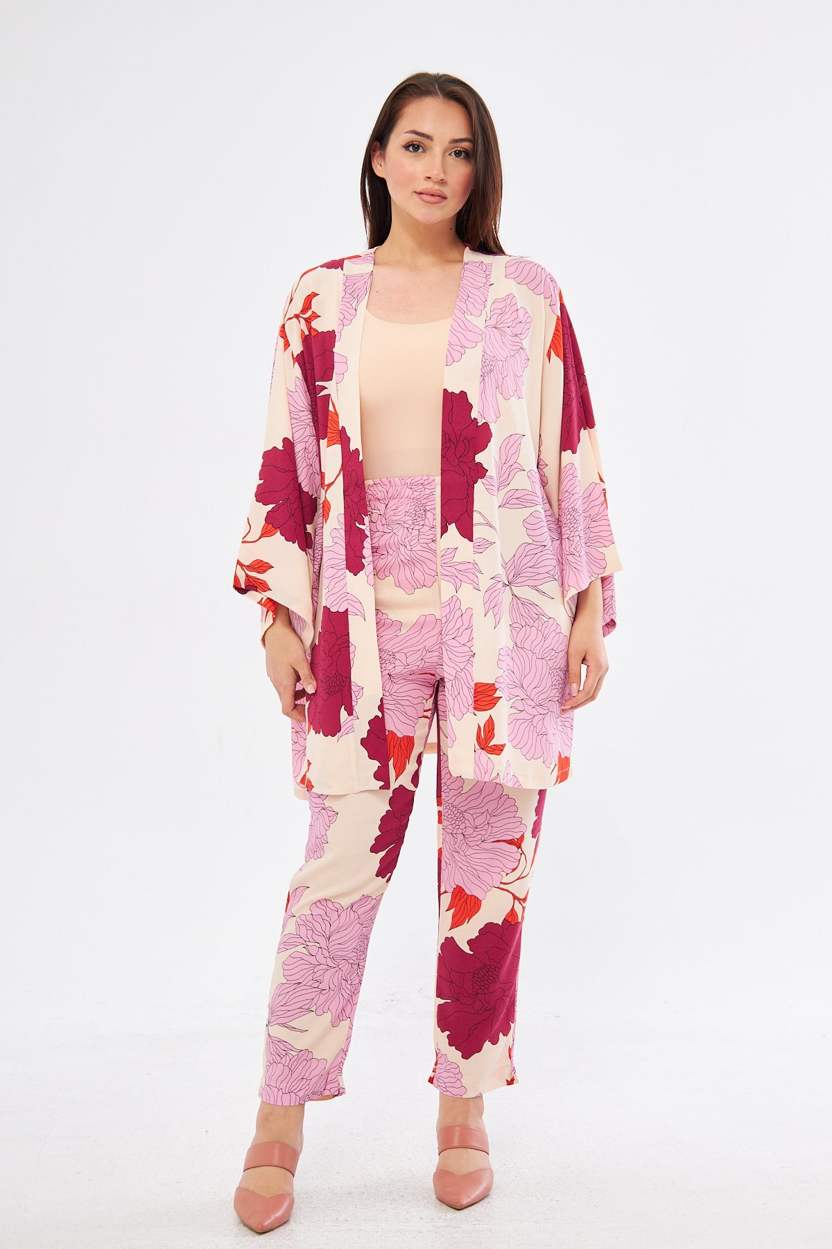 Sophia Floral Kimono & Pants Set- Pink & Purple