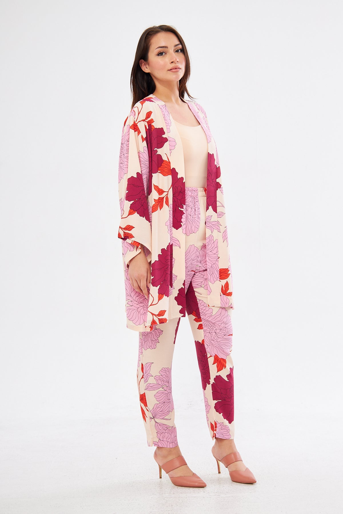 Sophia Floral Kimono & Pants Set- Pink & Purple