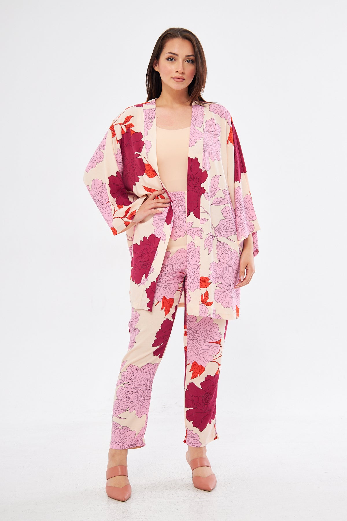 Mommy & Me - Sophia Floral Kimono & Pants Set- Pink & Purple