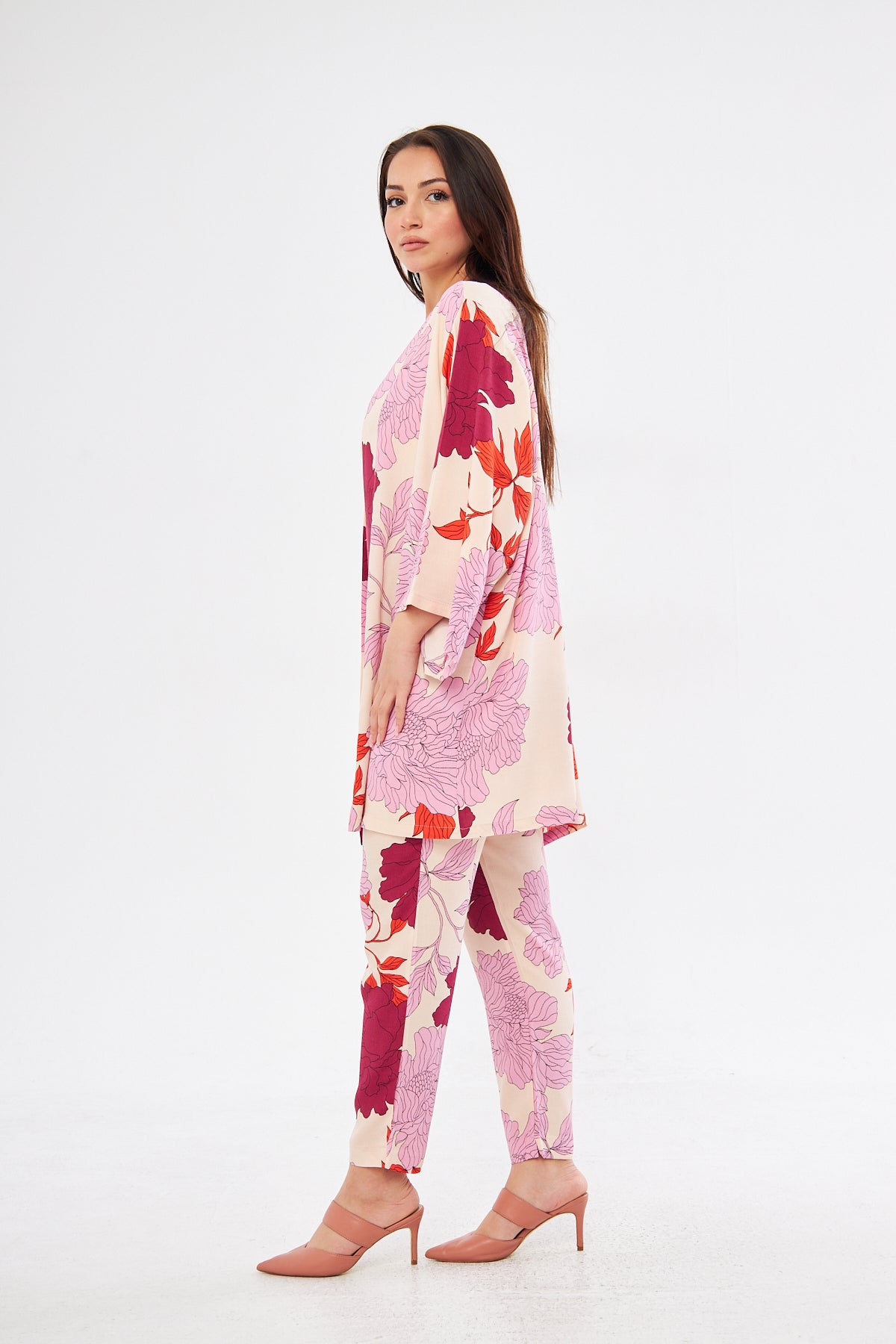 Mommy & Me - Sophia Floral Kimono & Pants Set- Pink & Purple