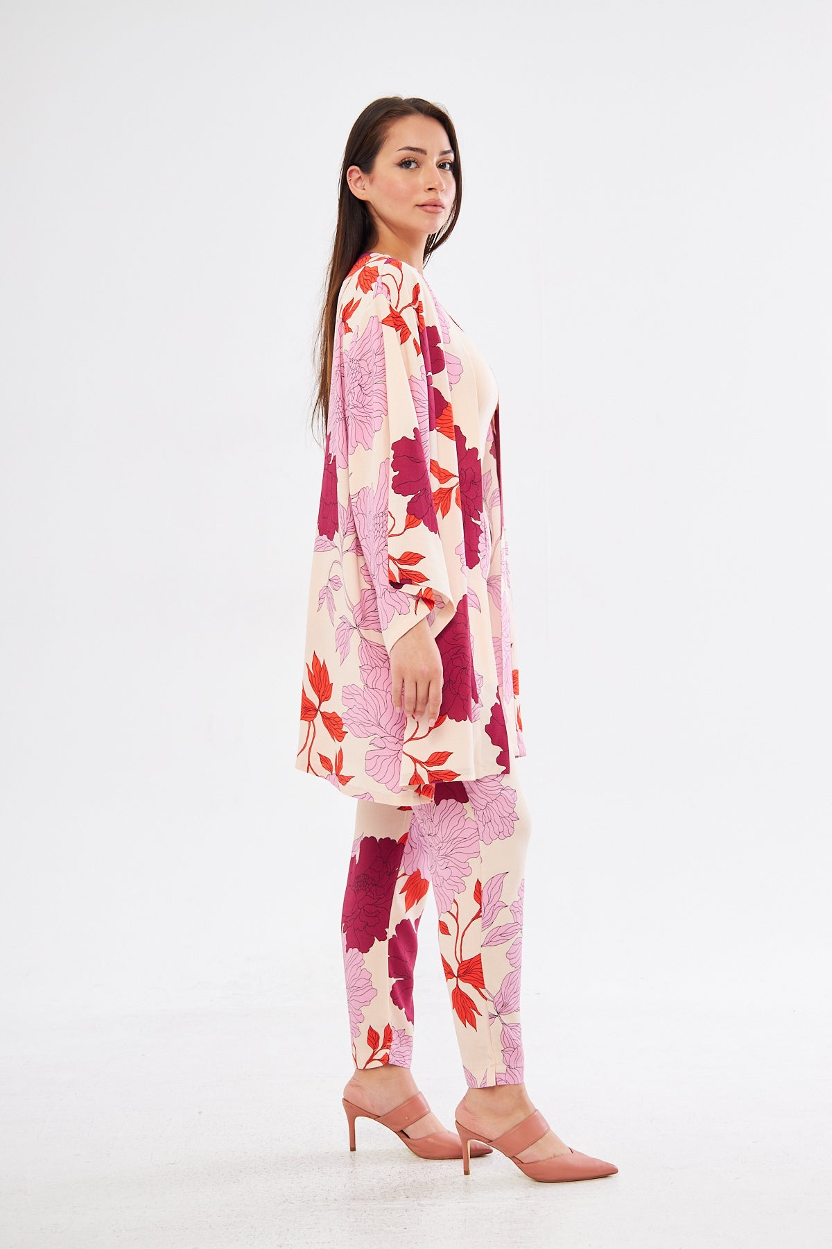 Mommy & Me - Sophia Floral Kimono & Pants Set- Pink & Purple