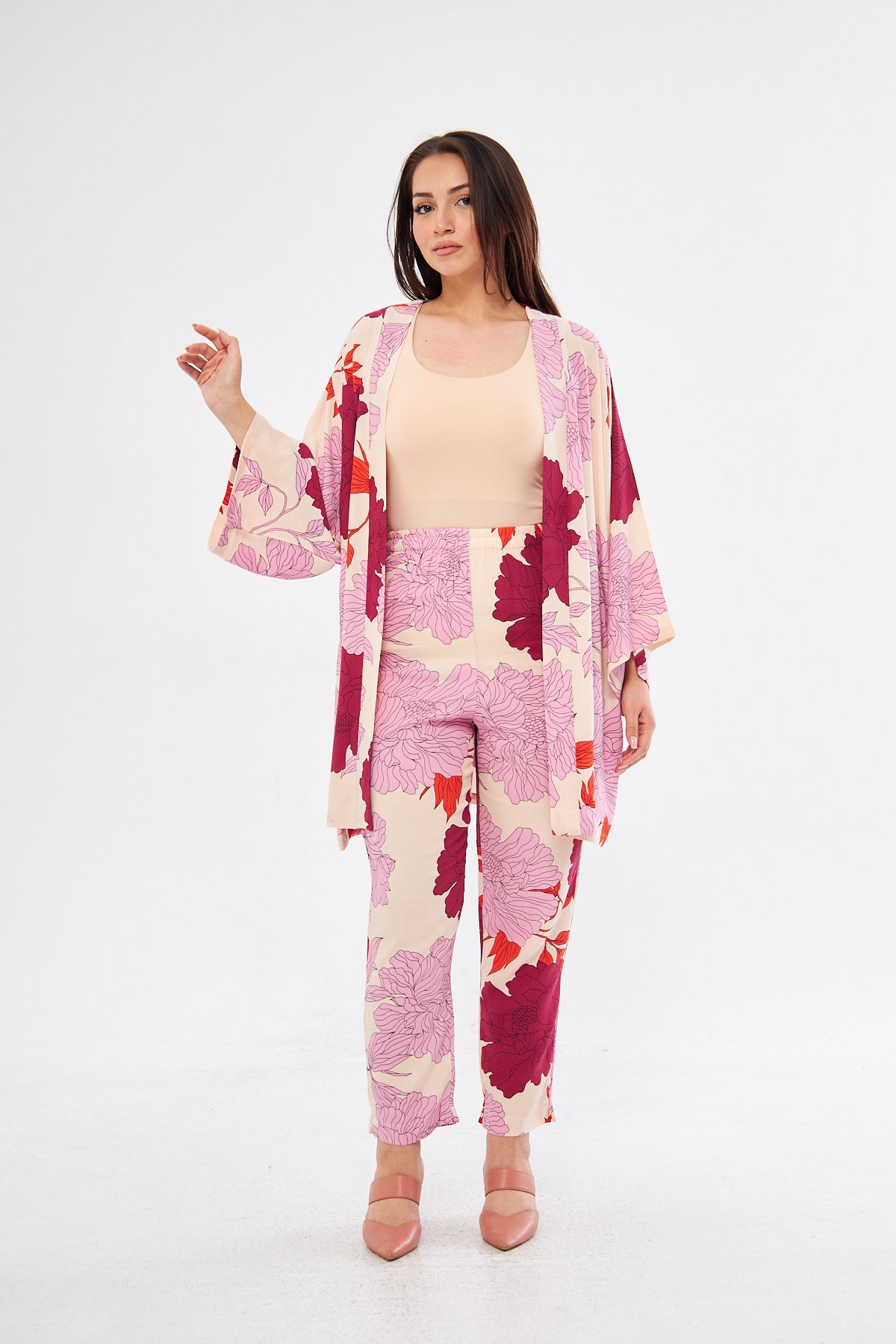 Sophia Floral Kimono & Pants Set- Pink & Purple