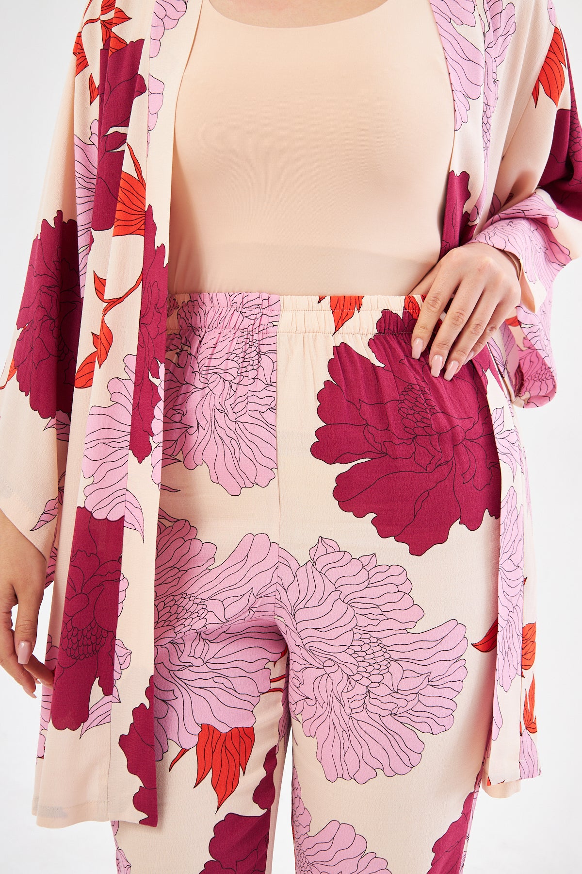 Mommy & Me - Sophia Floral Kimono & Pants Set- Pink & Purple