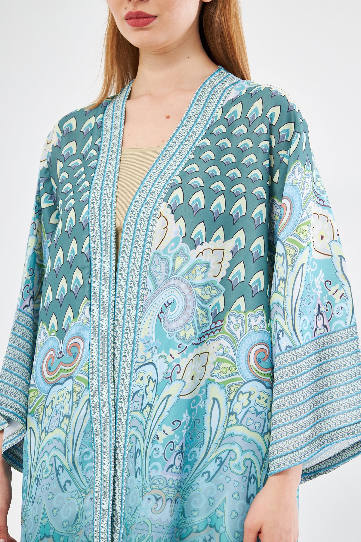 Amelia Paisley Print Kimono & Wide Leg Pants - Light Blue