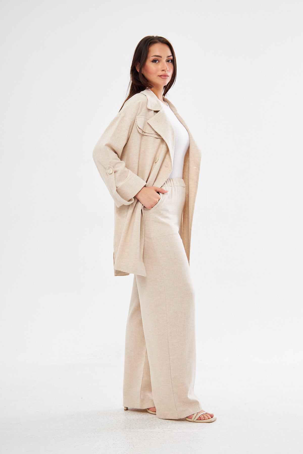 Sofia BizWear Blazer & Pants Set - Beige