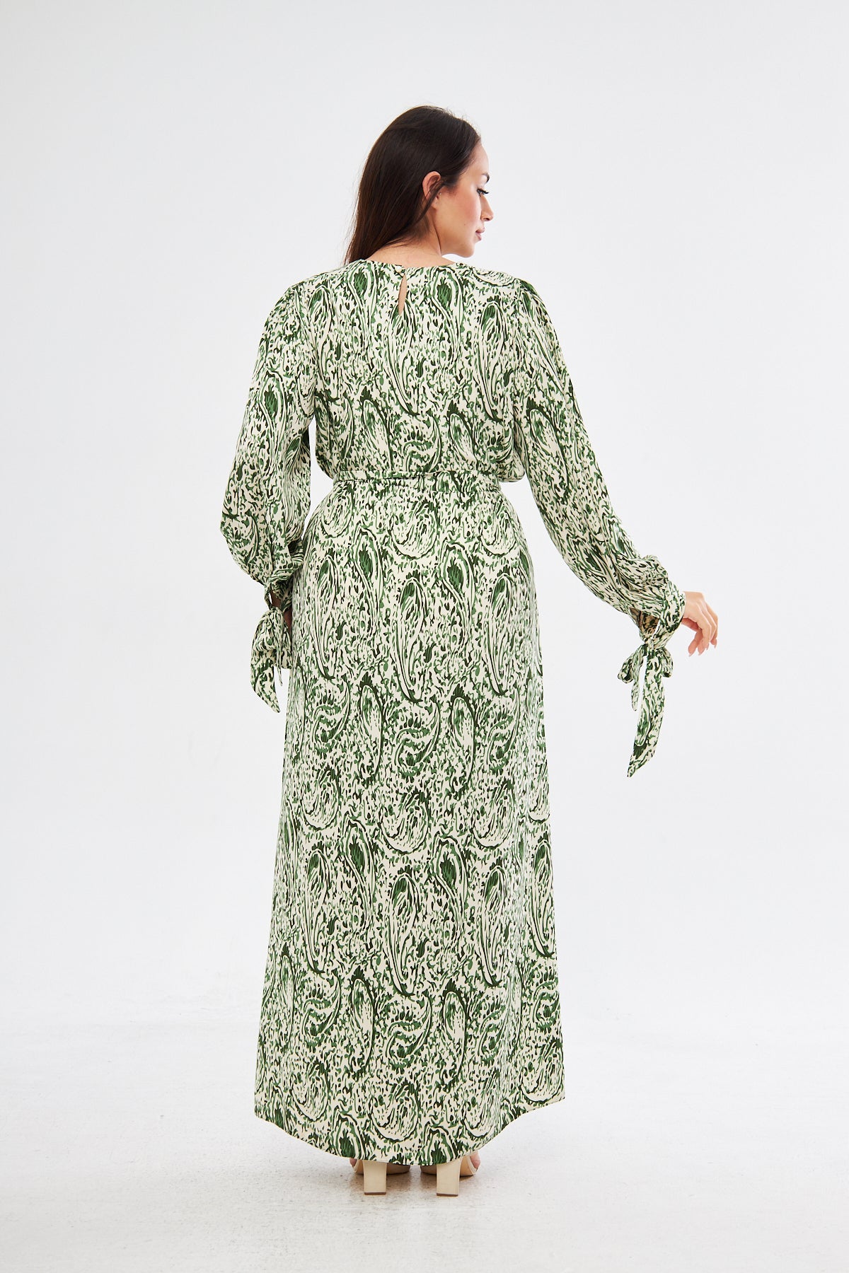 Jade All Over Swirl Print With Tie Cuff Dress - Green
