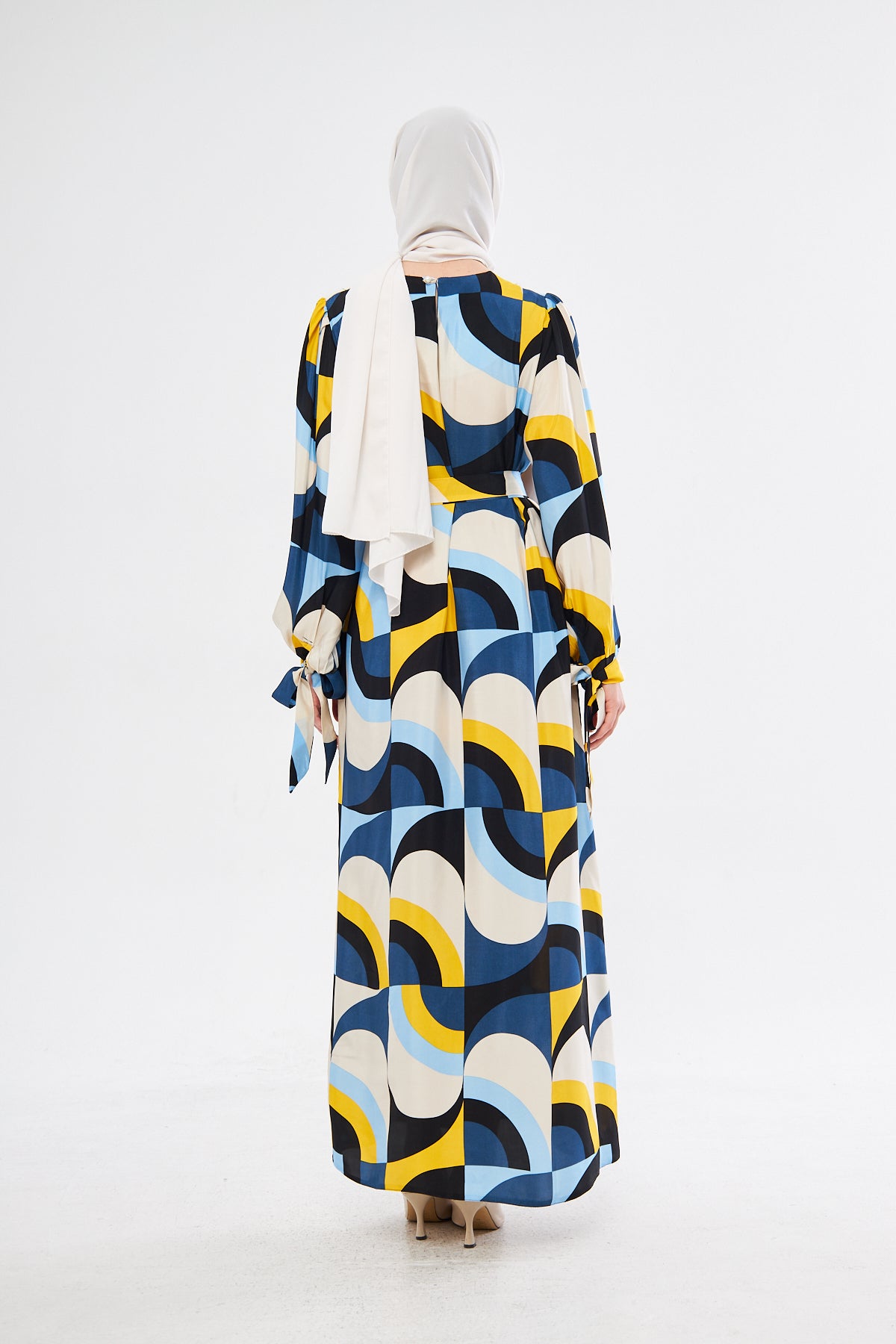 Leena Geometric Pattern Dress - White Yellow Blue
