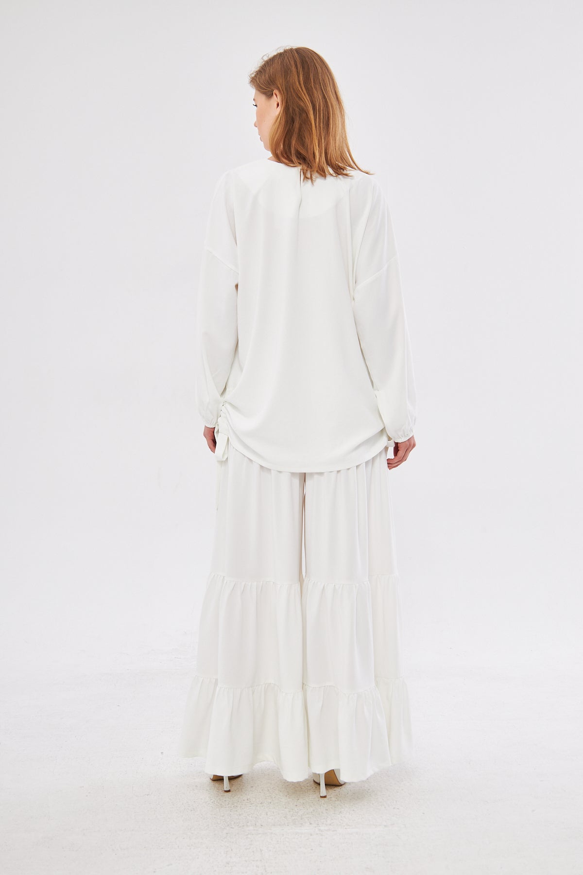 Diana Lantern Sleeve Top & Ruffled Hem Skirt Set- White