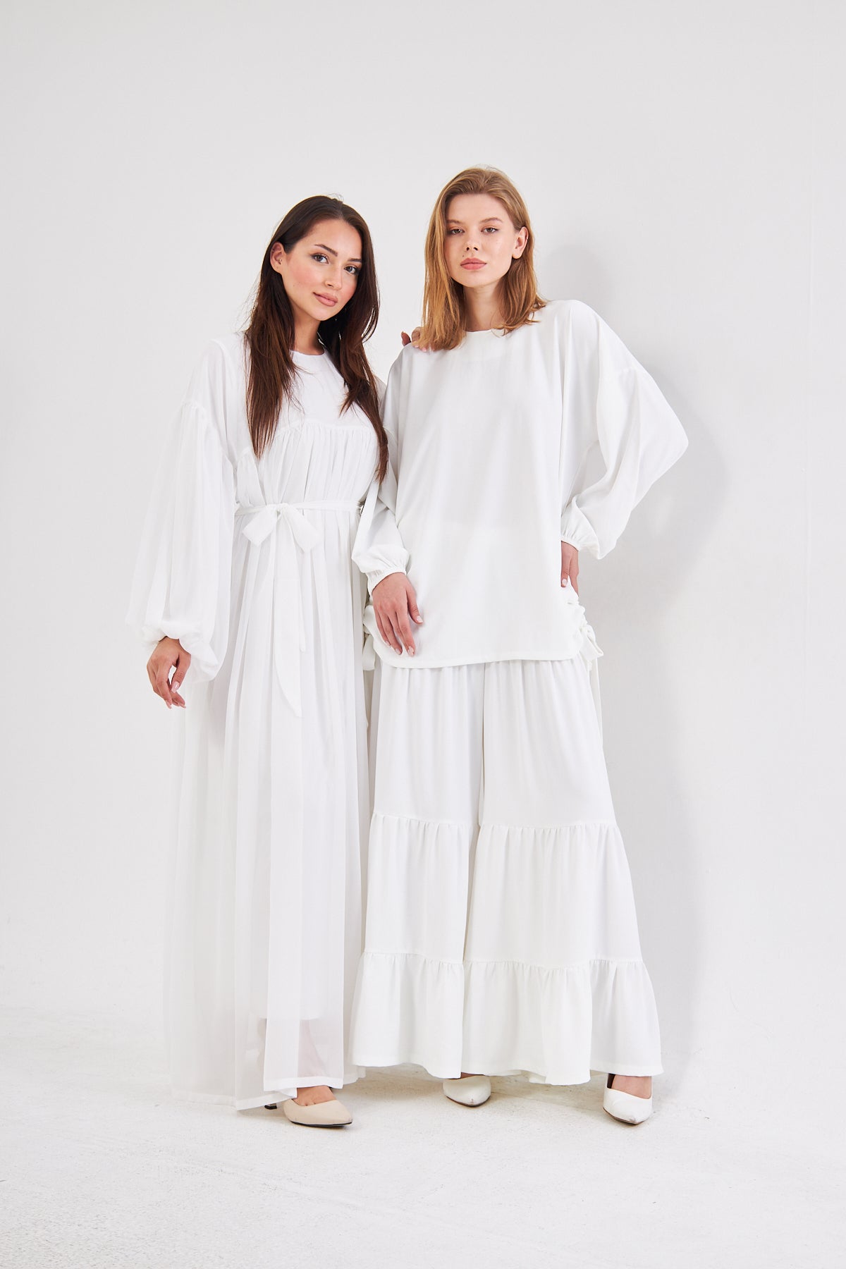 Diana Lantern Sleeve Top & Ruffled Hem Skirt Set- White