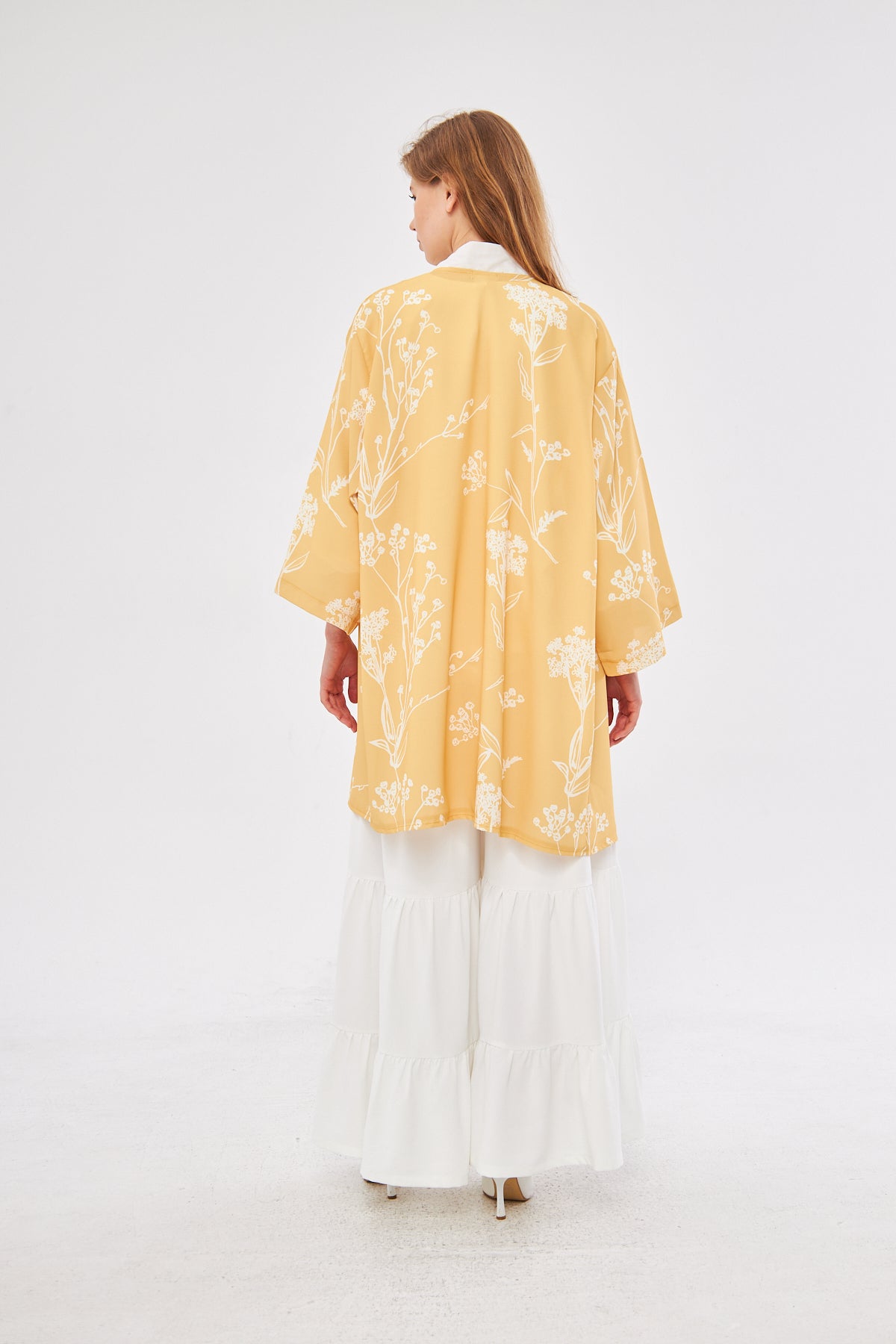 Sunshine Floral Print Kimono - White & Yellow
