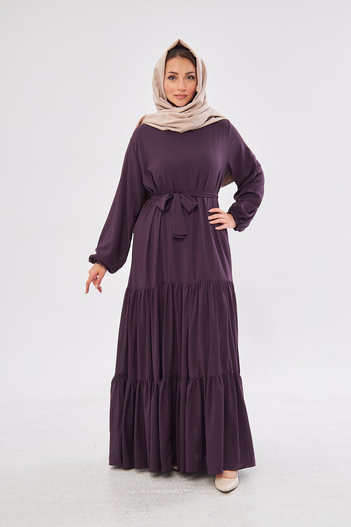 Raven Ruffled Hem Dress with Belt