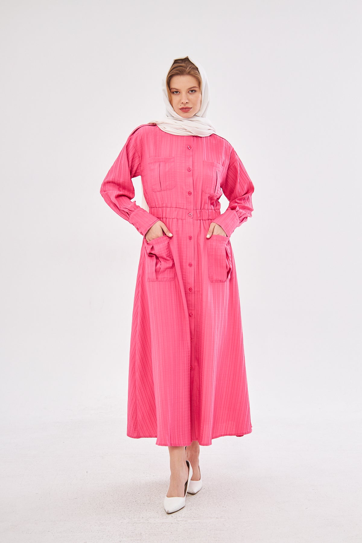 Fuchsia Button Dress With Pockets