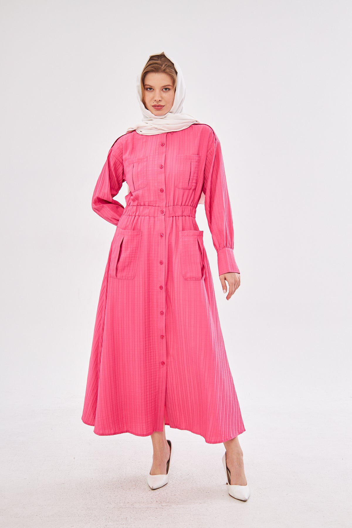 Fuchsia Button Dress With Pockets