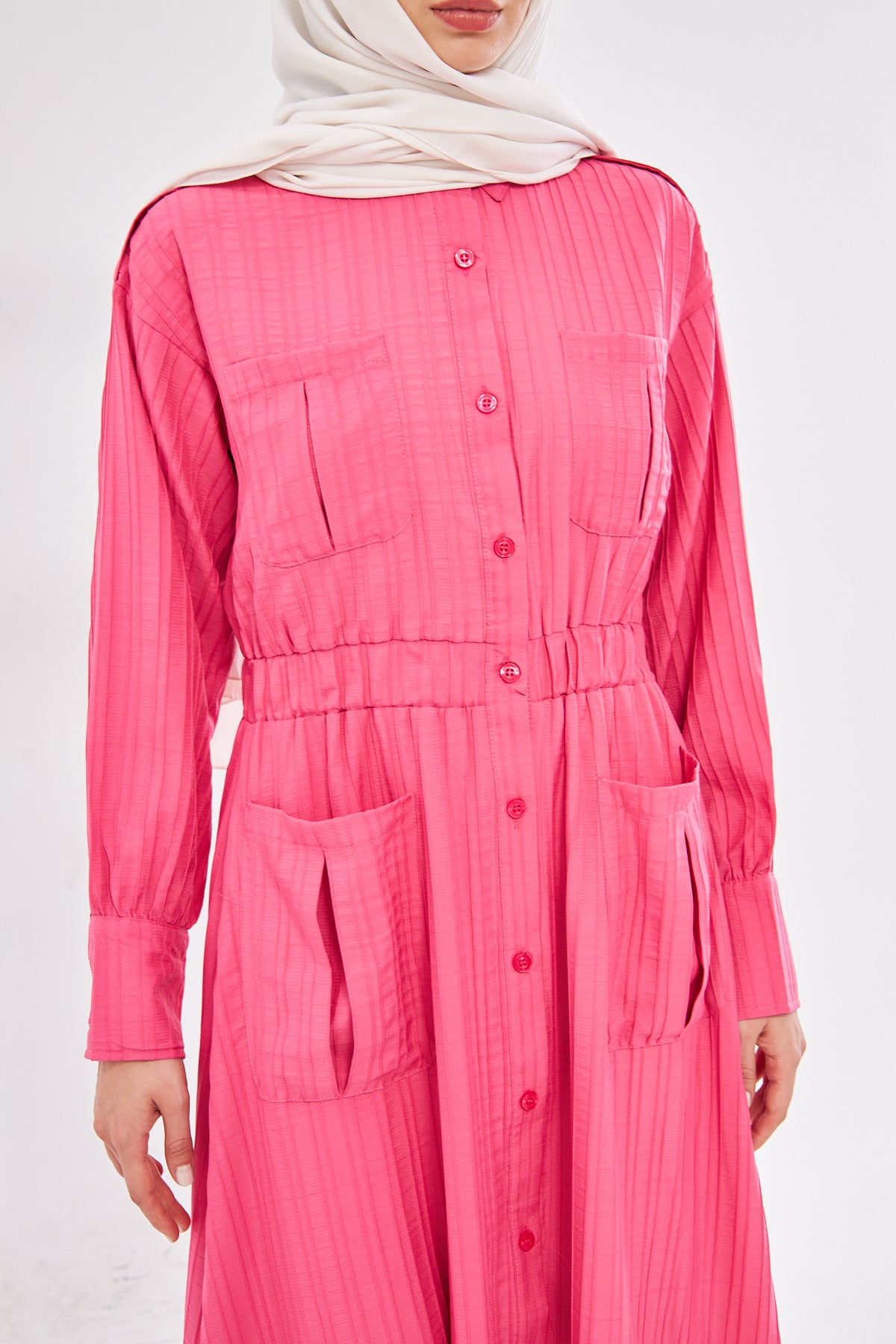Fuchsia Button Dress With Pockets
