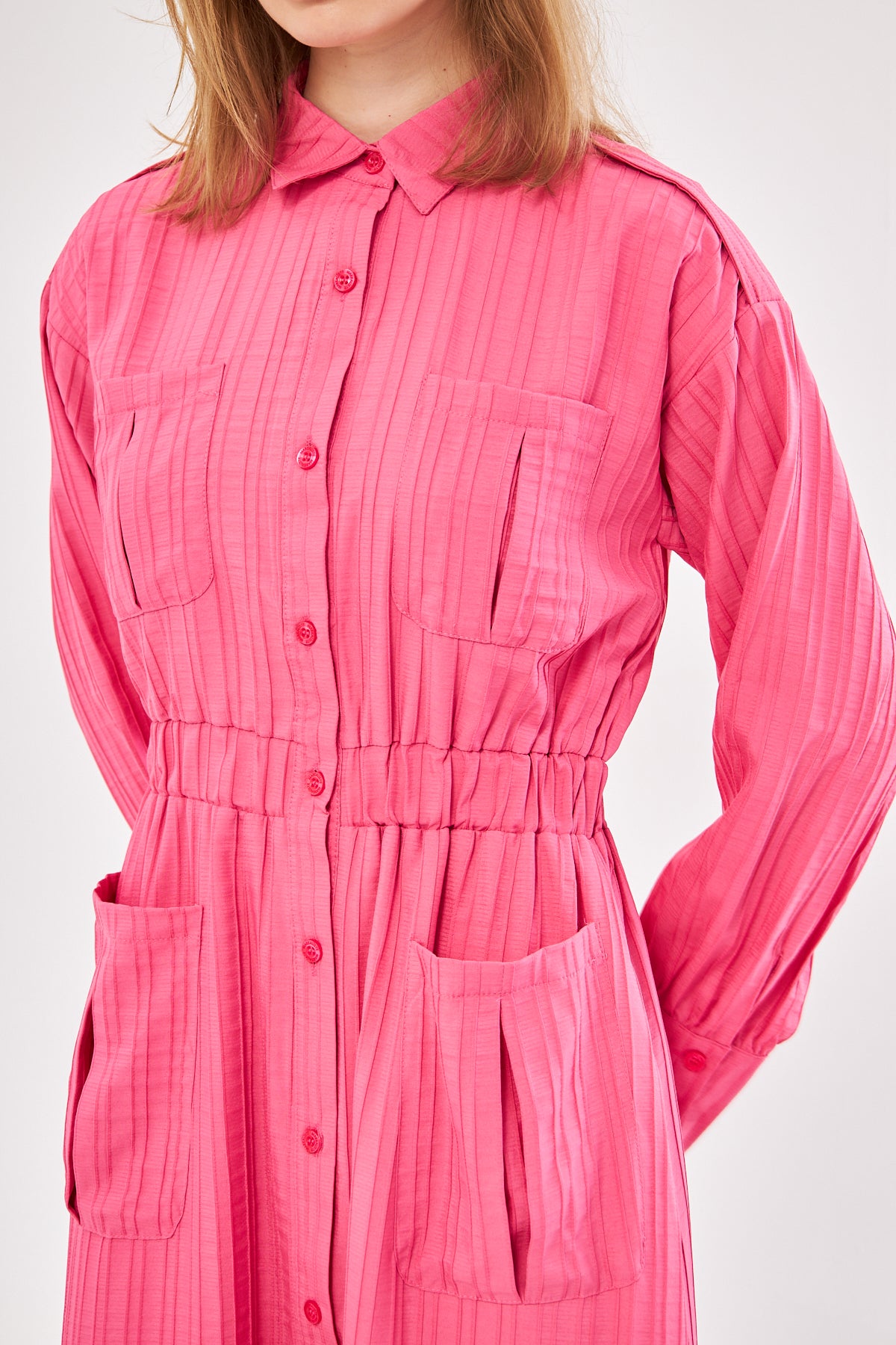 Fuchsia Button Dress With Pockets