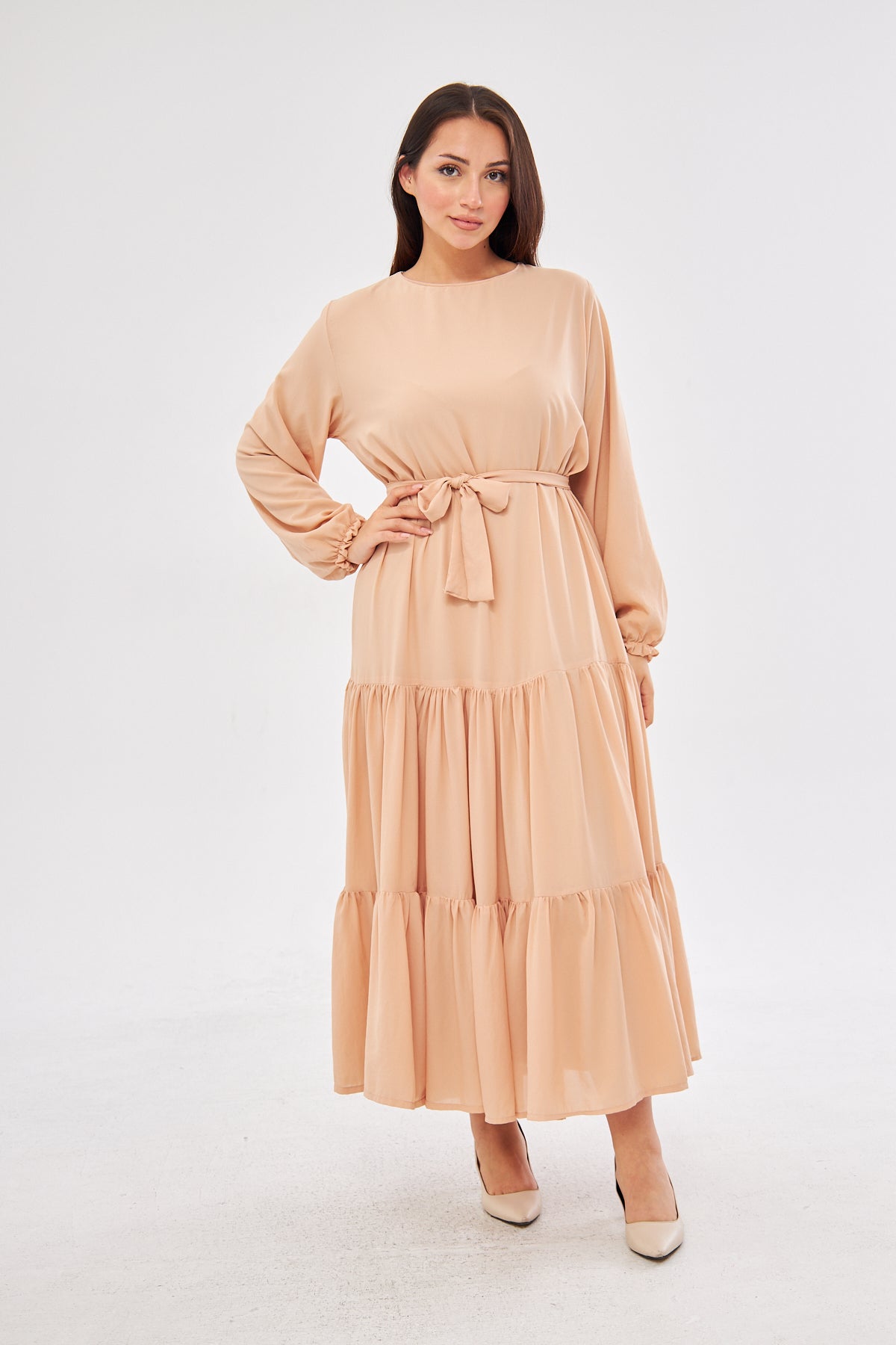 Deena Long Dress with Ruffled Hem