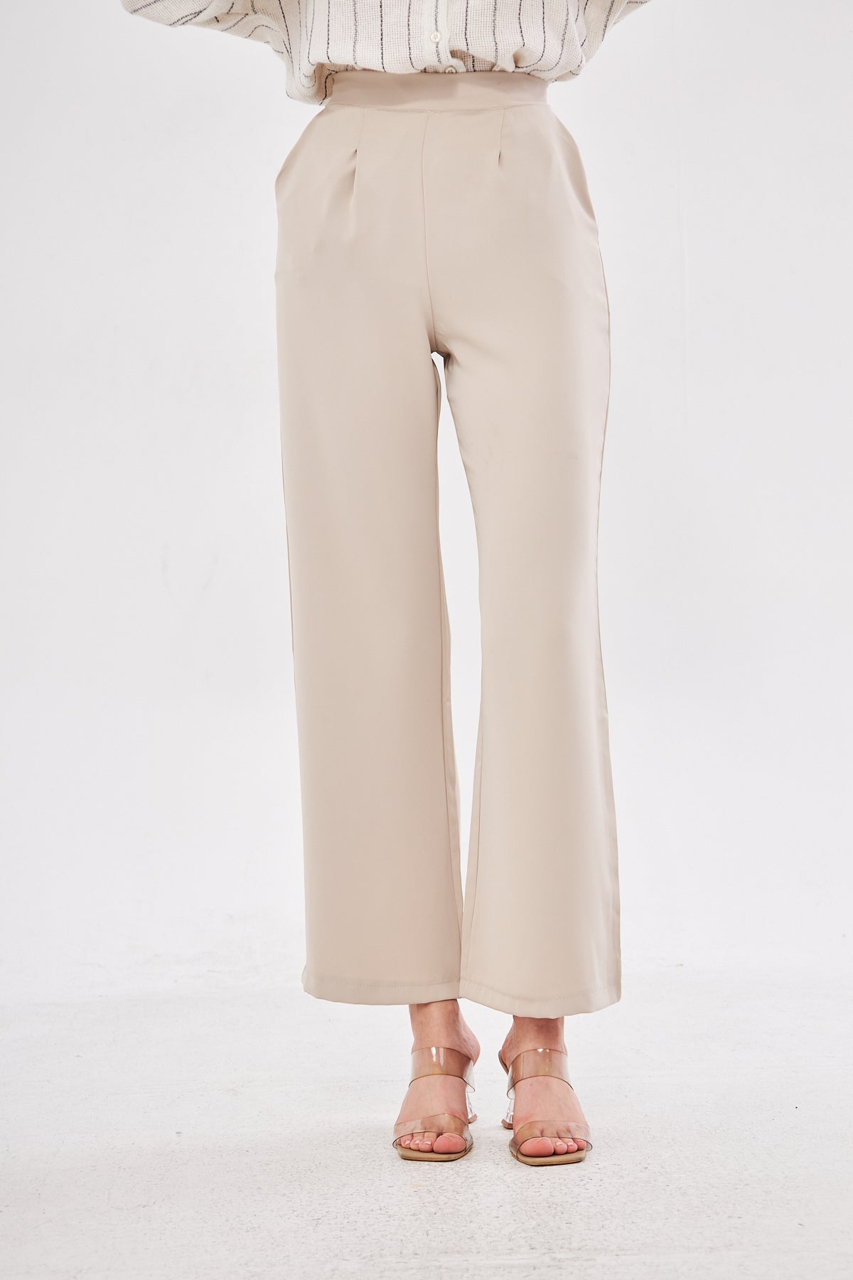 Lucy High Rise Flared Capri Pants- Beige