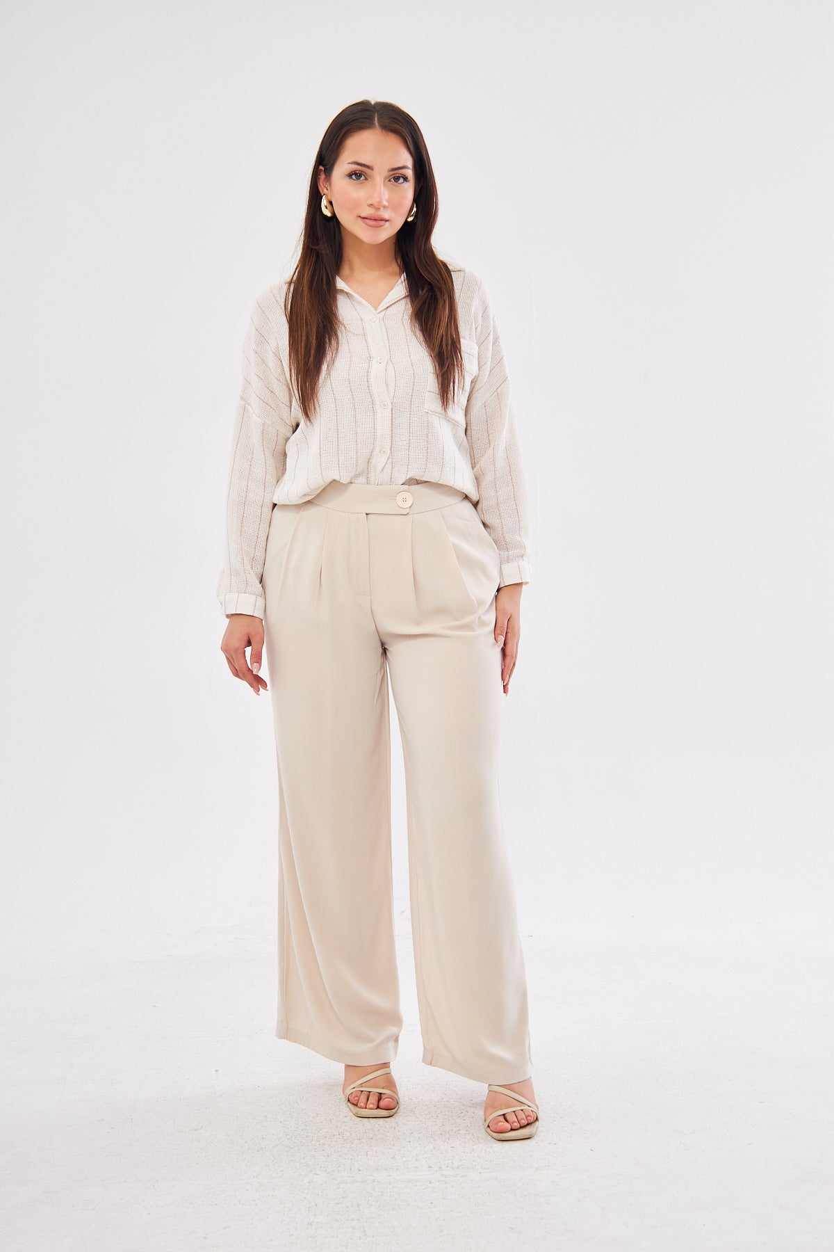 Lucy High Rise Flared Business Pants- Beige