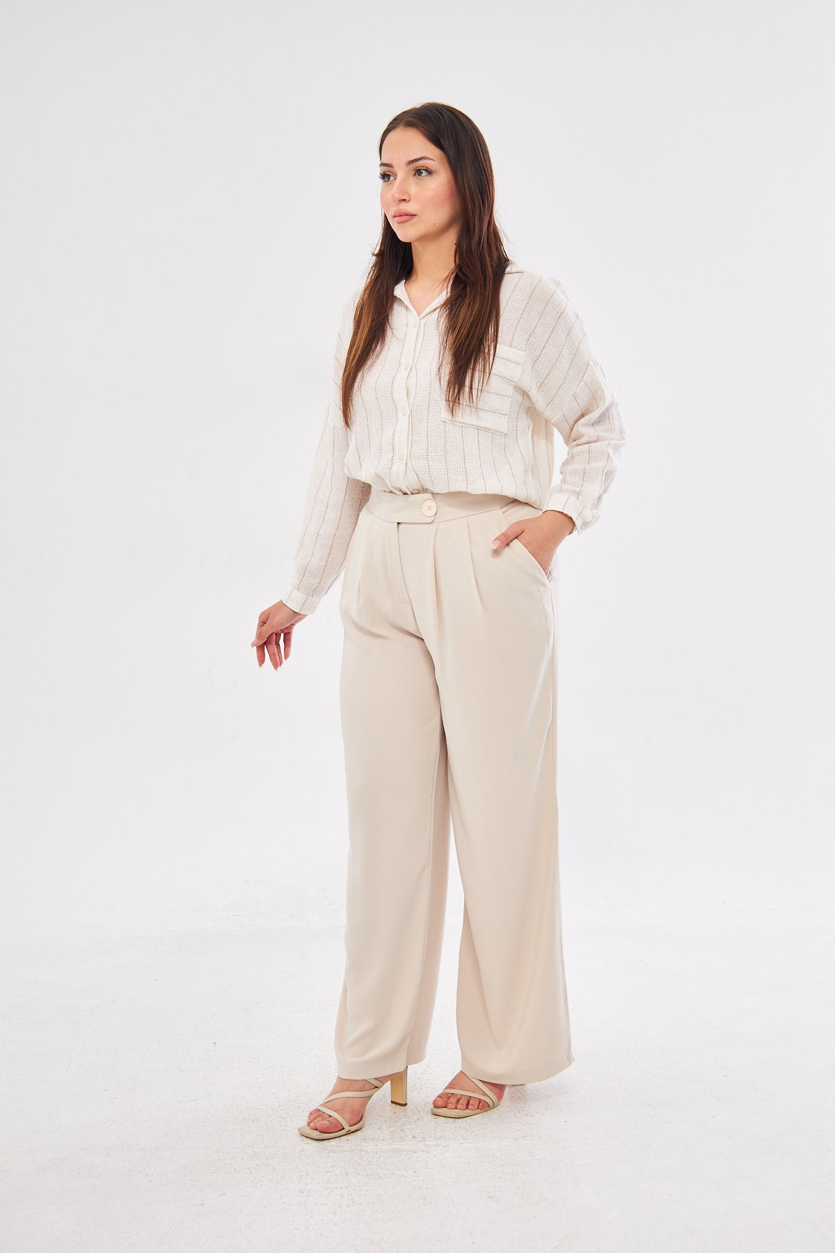 Lucy High Rise Flared Business Pants- Beige