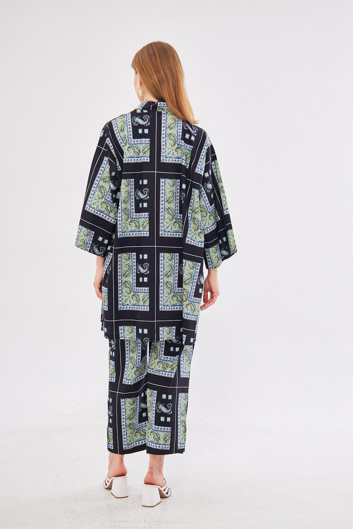 Jordan Printed Patchwork Kimono & Pant Set - Black