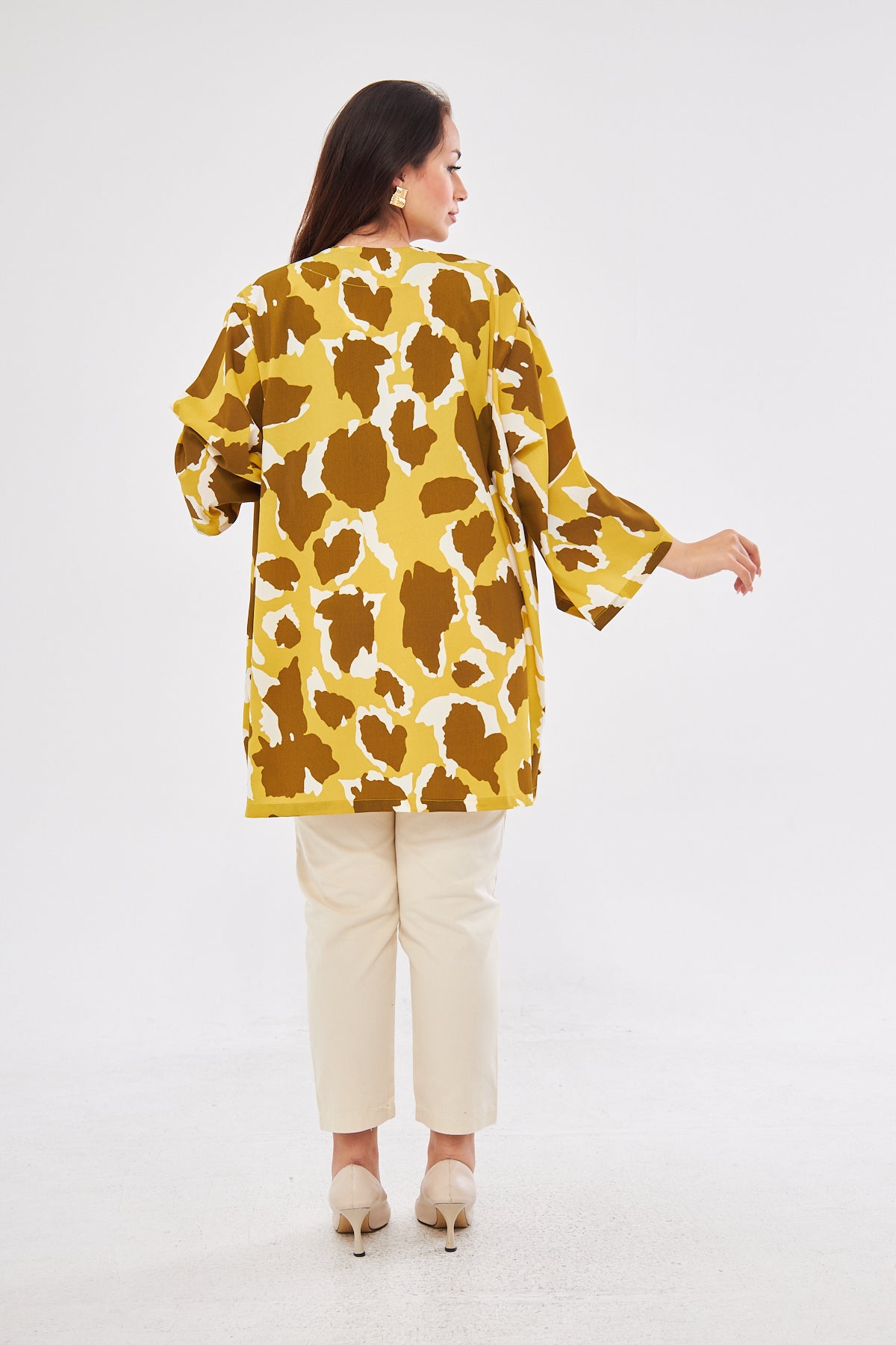 Alysa All Over Print Kimono - Mustard & White