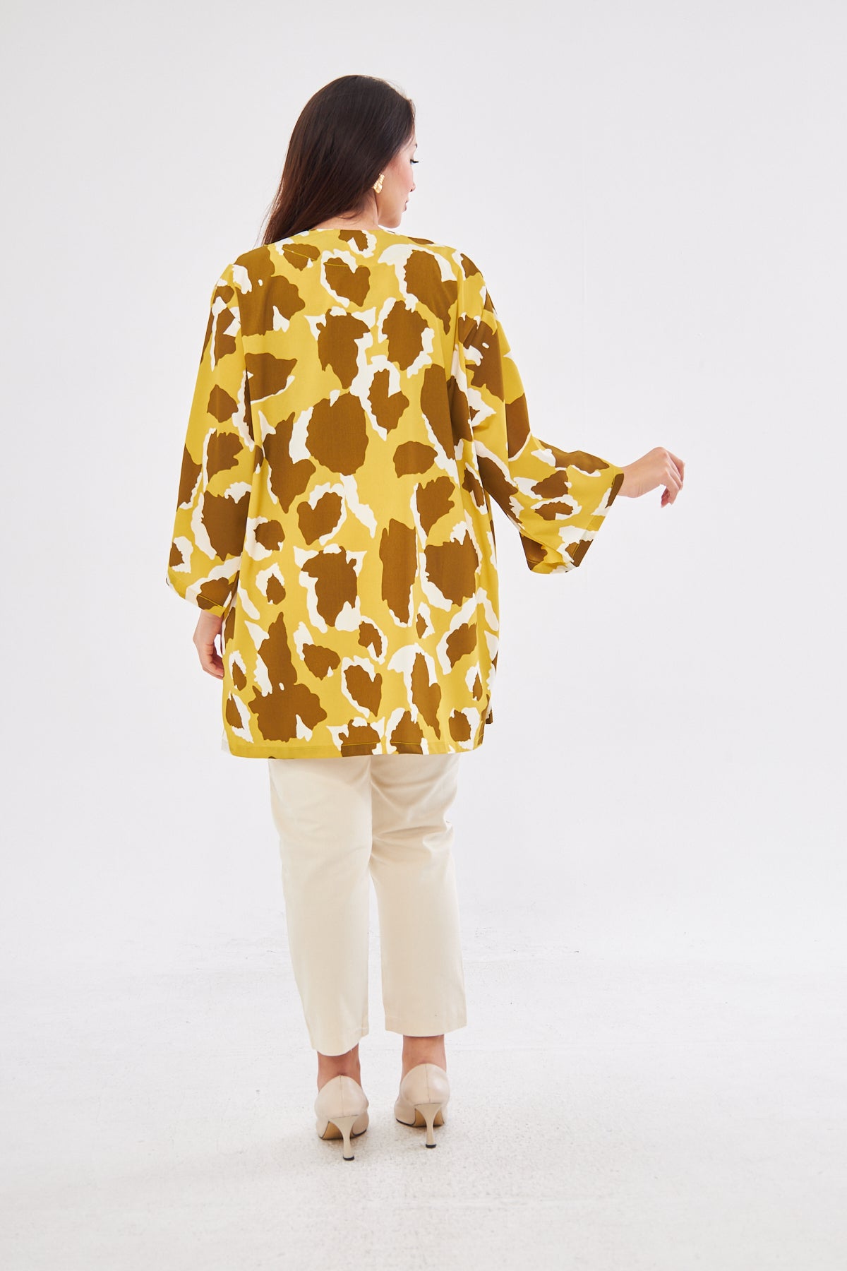 Alysa All Over Print Kimono - Mustard & White