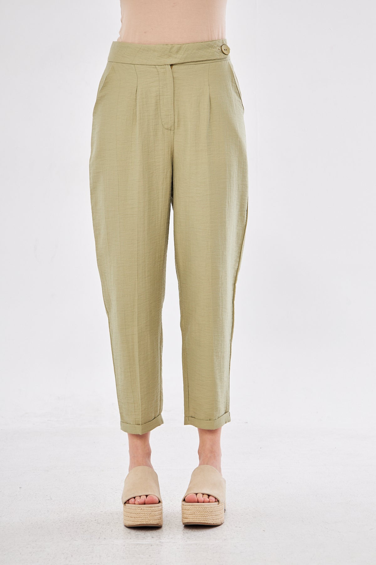Corduroy Tapered Pants- Light Green