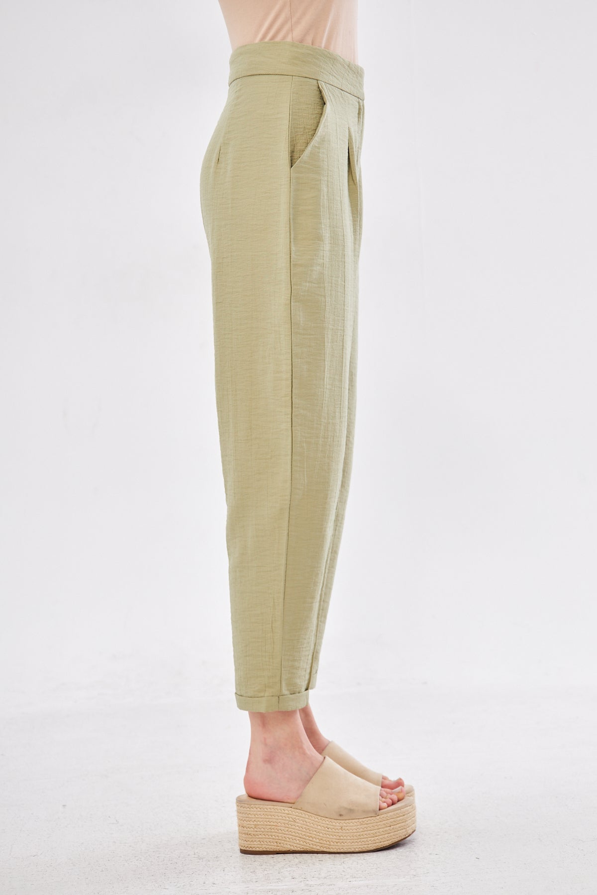 Corduroy Tapered Pants- Light Green